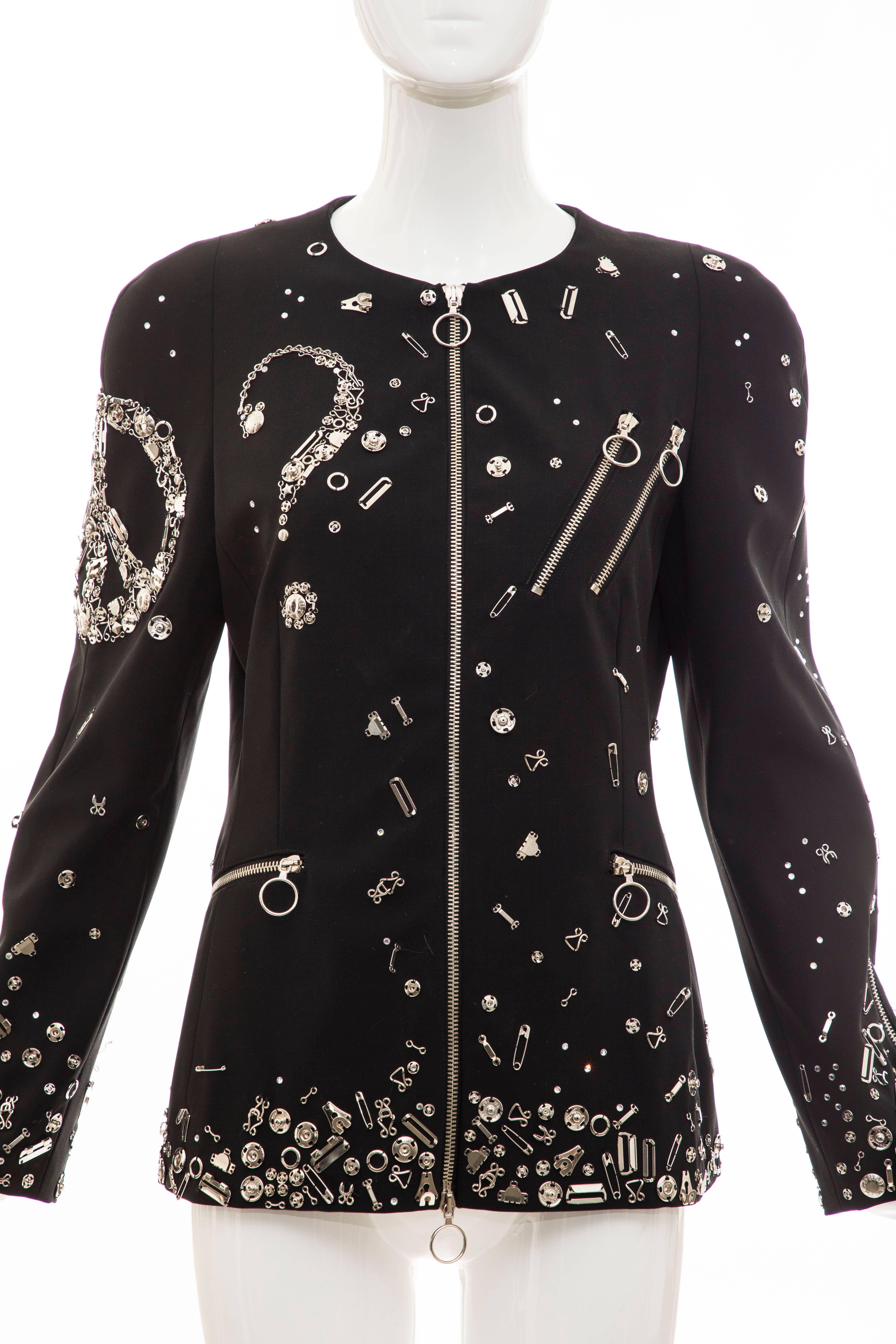 Moschino Couture Black Safety Pin Zip Front Jacket, Fall 2009 In Excellent Condition For Sale In Cincinnati, OH