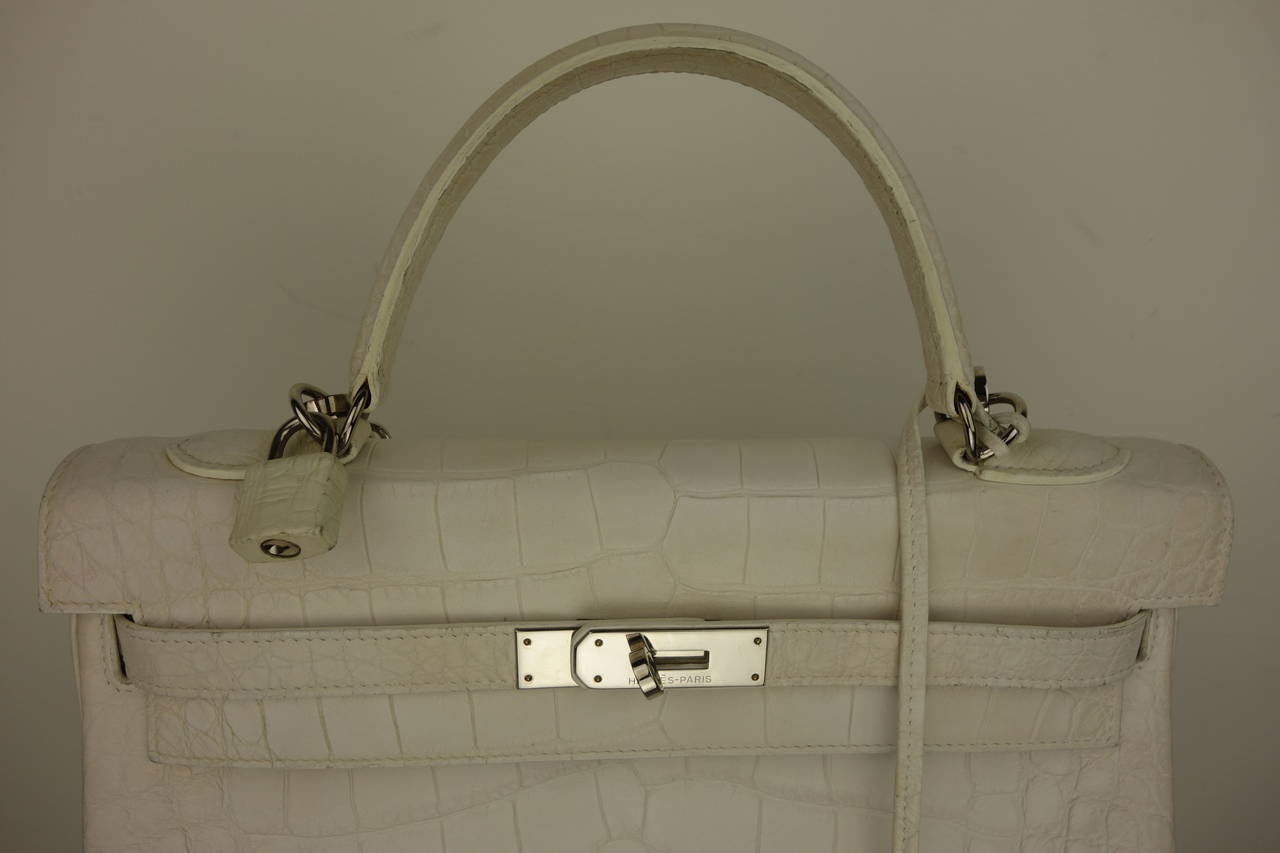 cheap birkin bag knock off - Hermes White Matte Alligator Kelly Handbag at 1stdibs