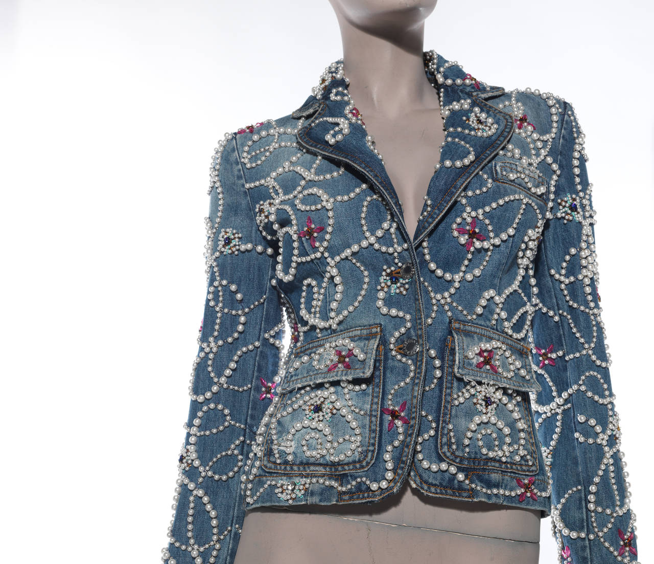 Dolce & Gabbana Pearl Encrusted Denim Jacket 1