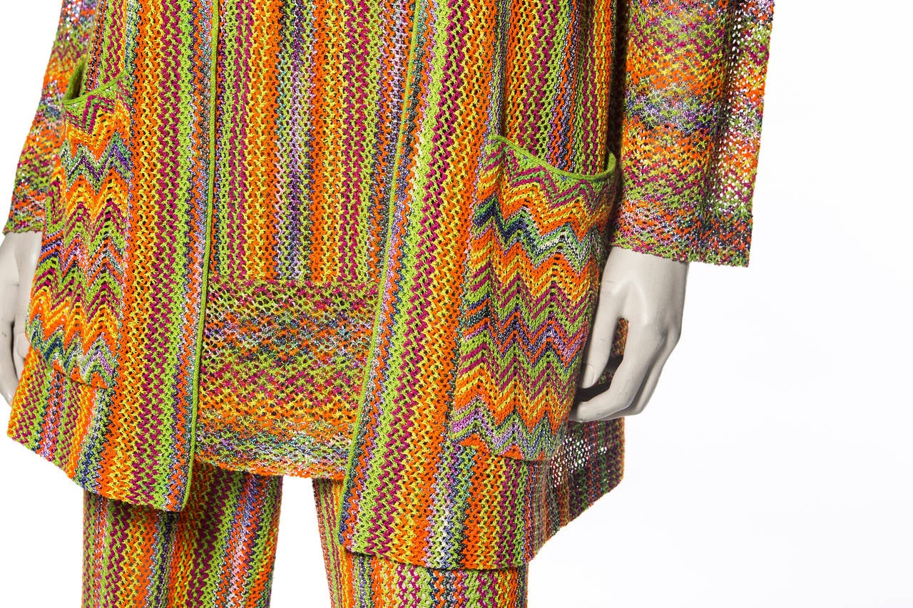 Women's Missoni Rainbow Striped Knit Pant Suit Ensemble, Circa 1970's For Sale