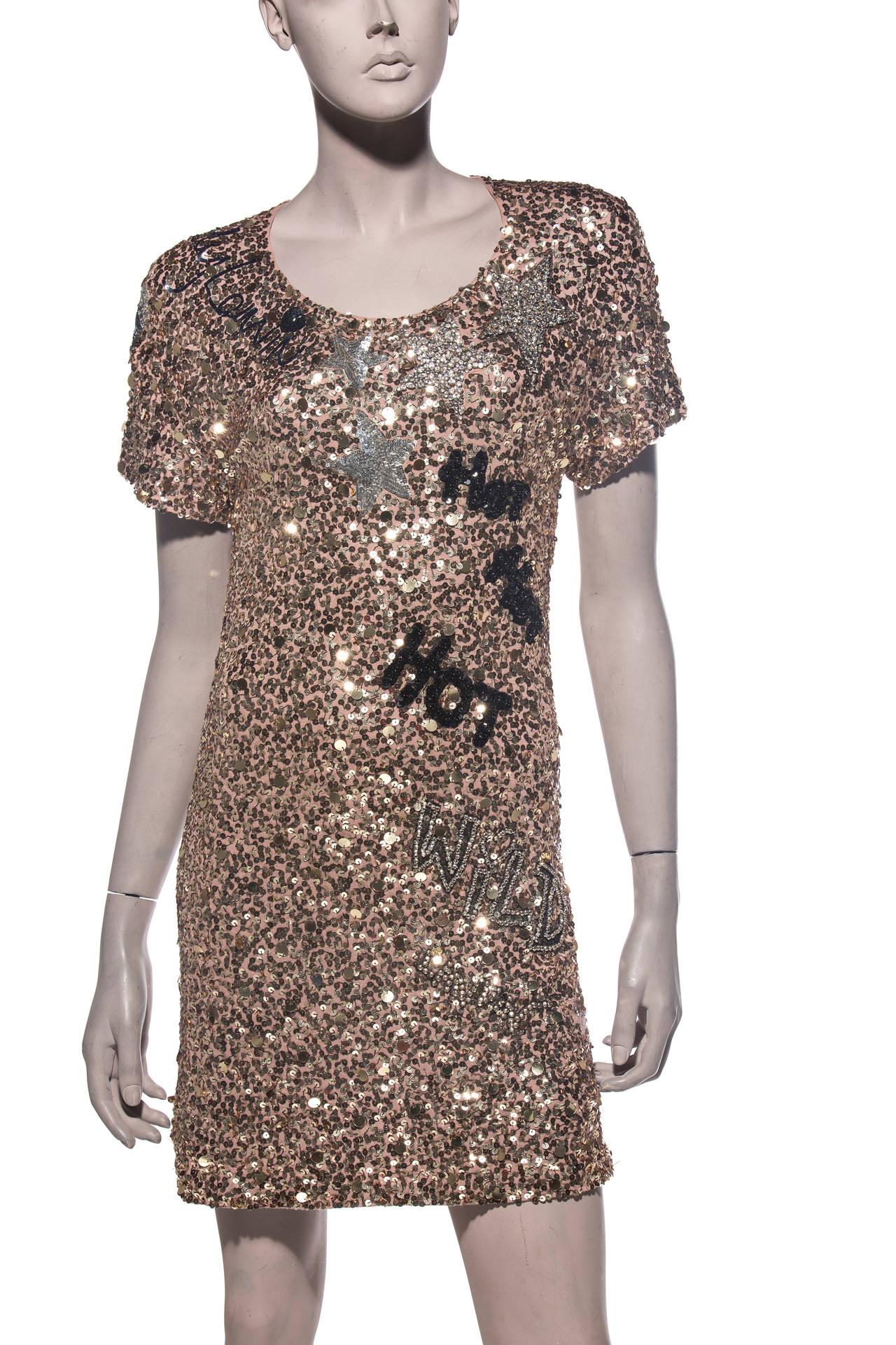 Lanvin, jersey dress with multicolor sequin embellishment, beading, prong set crystals and fully lined.