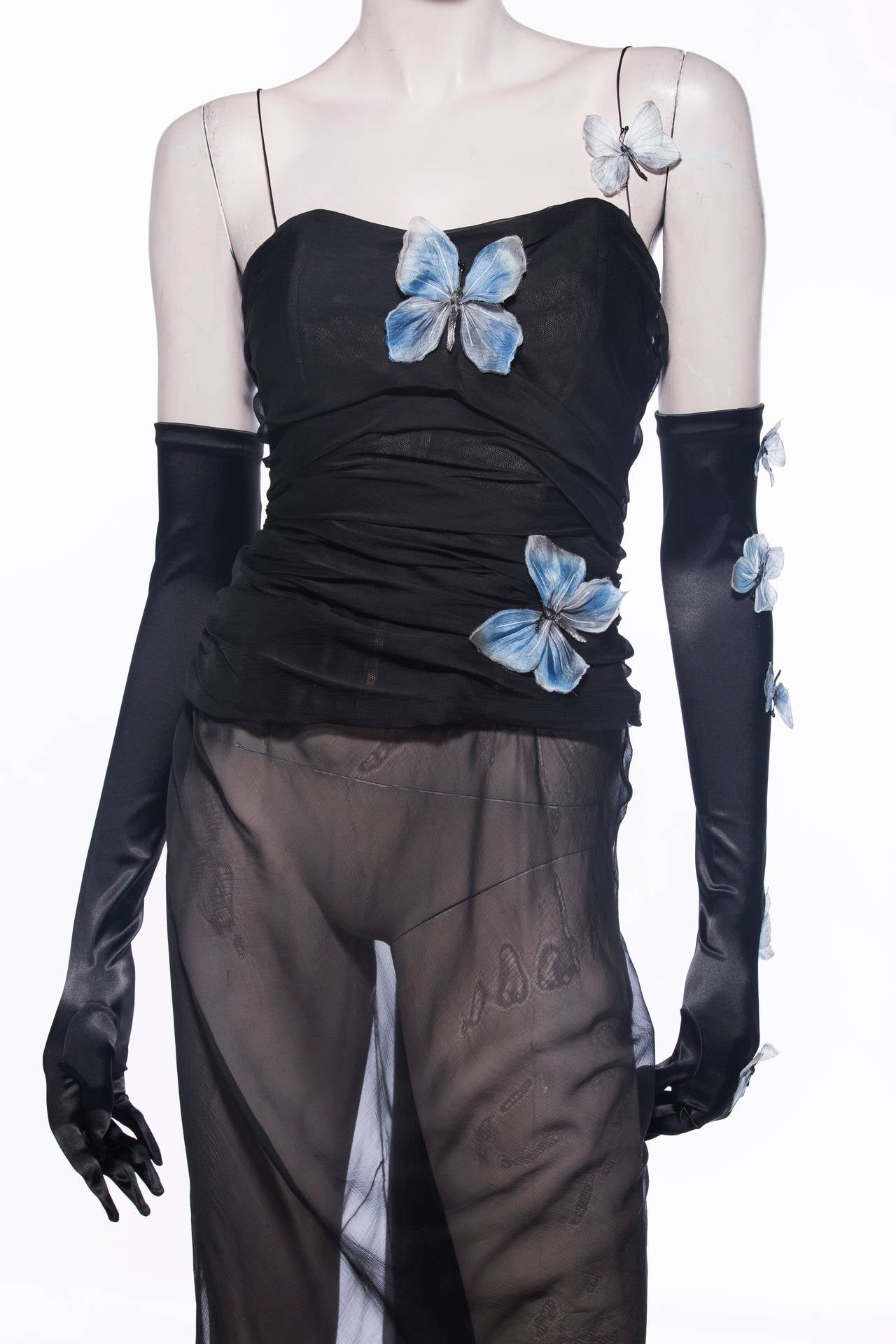 Dolce & Gabbana Runway Black Silk Chiffon Butterfly Evening Dress, Spring 1998 1