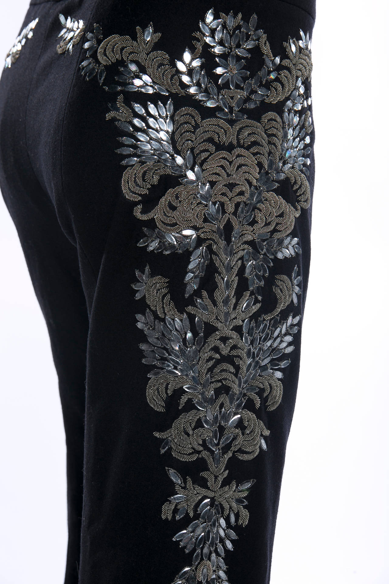 Women's Alexander McQueen Black Embroidered Wool Pants, Autumn - Winter 2006