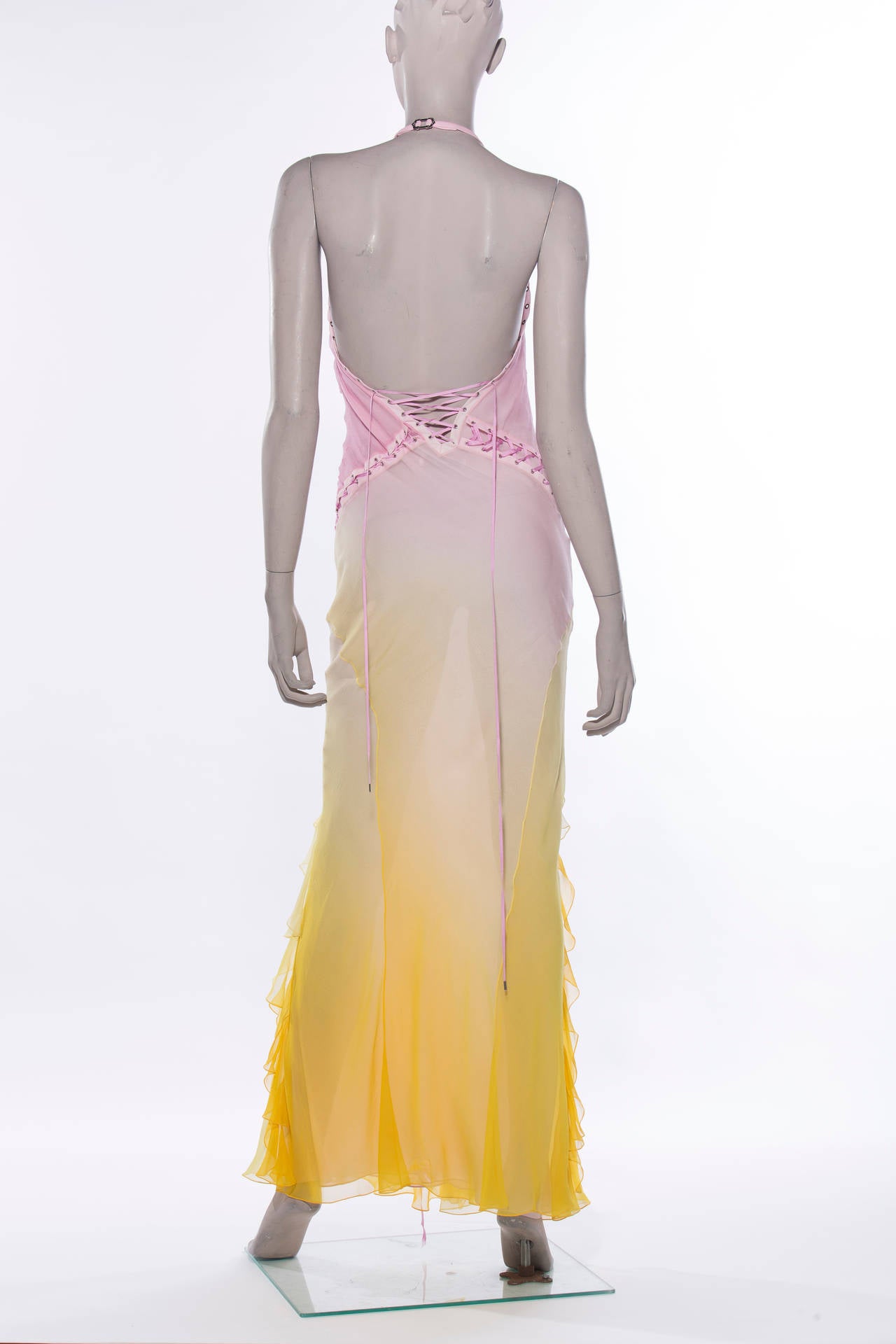 Beige Christian Dior By John Galliano Ombre Silk Chiffon Gown