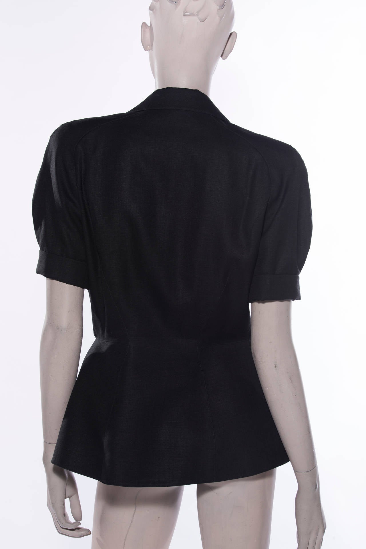 Women's Thierry Mugler Black Linen Short Sleeve Snap Front Jacket, Circa 1980s For Sale