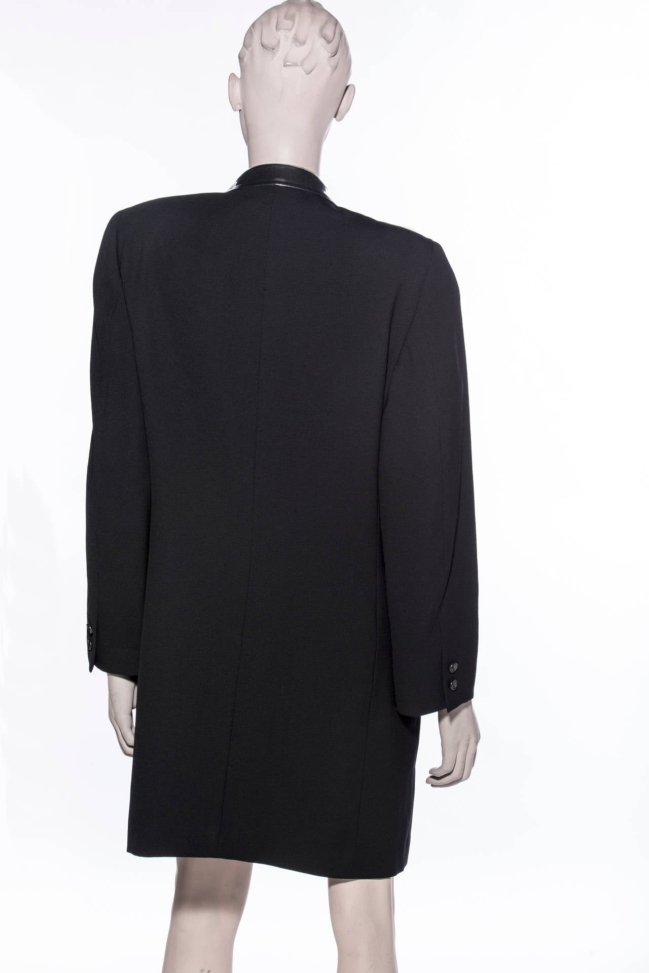 Comme des Garcons Black Wool Blazer With PVC Lapel, Circa 1991 In Excellent Condition In Cincinnati, OH