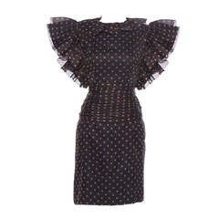 Jean-Louis Scherrer Haute Couture Flutter Sleeve Silk Organza Dress, Circa 1980s