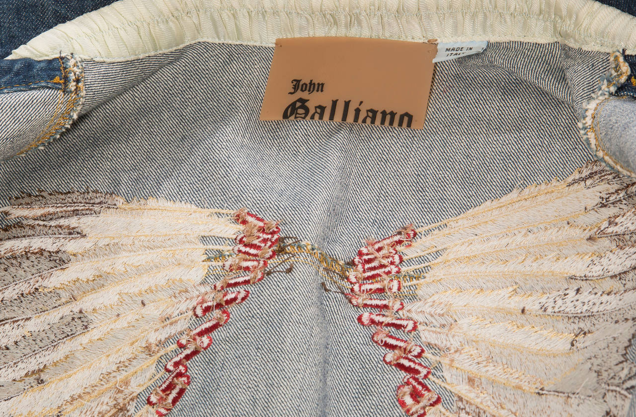 John Galliano Men's Denim Jacket With Embroidered Back & Leather Fringe 2