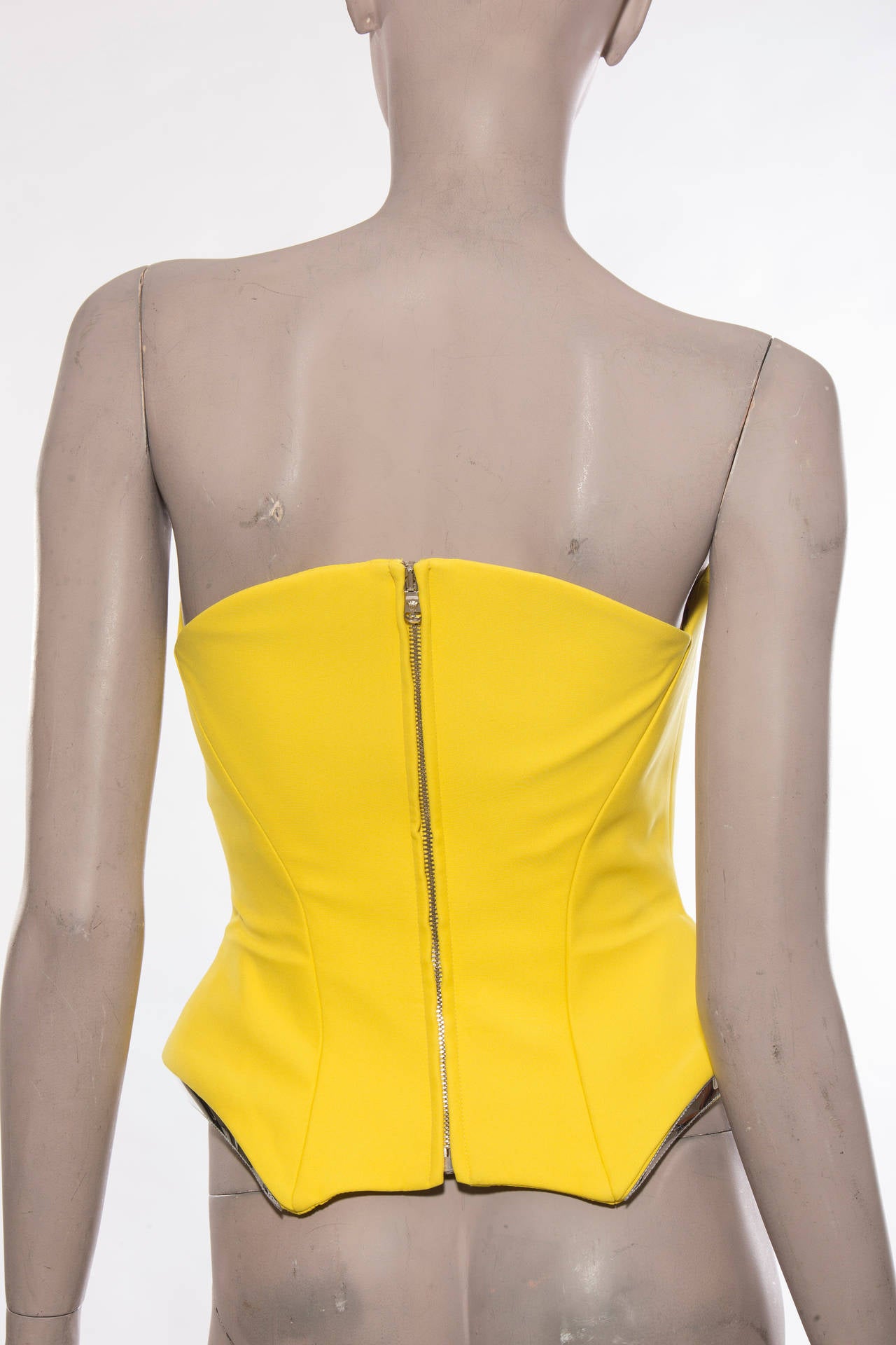 Yellow Versace Bustier Appliqued Gothic Cross Swarovski PVC Trim , Autumn - Winter 2012