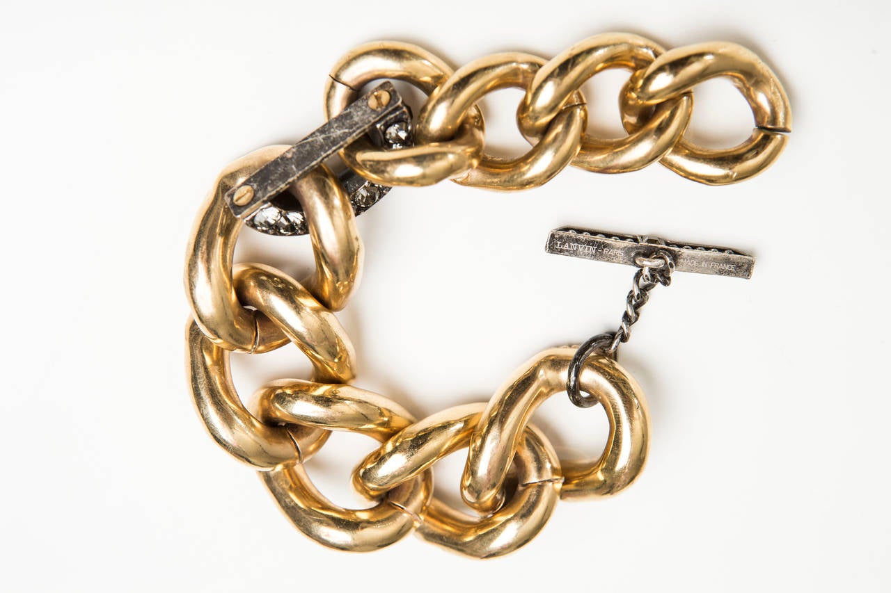 Alber Elbaz  Lanvin Brass Chain Bracelet With Rope Detail And Swarovski Crystals In Excellent Condition In Cincinnati, OH