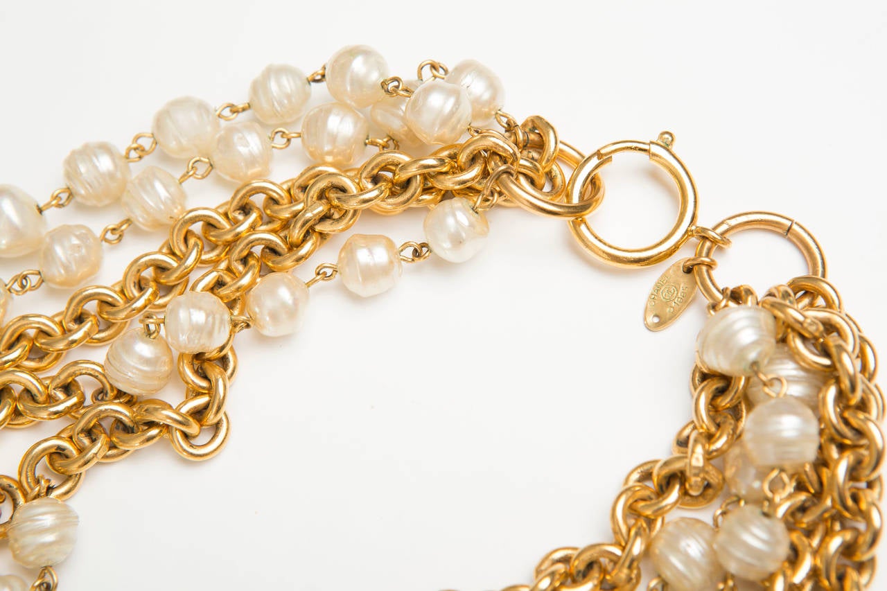 Women's Chanel Gold Chain And Pearl Necklace,  Circa 1985