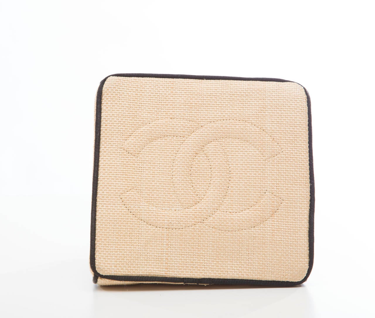 Beige Chanel Raffia Handbag With Grosgrain Trim, Circa 1990's