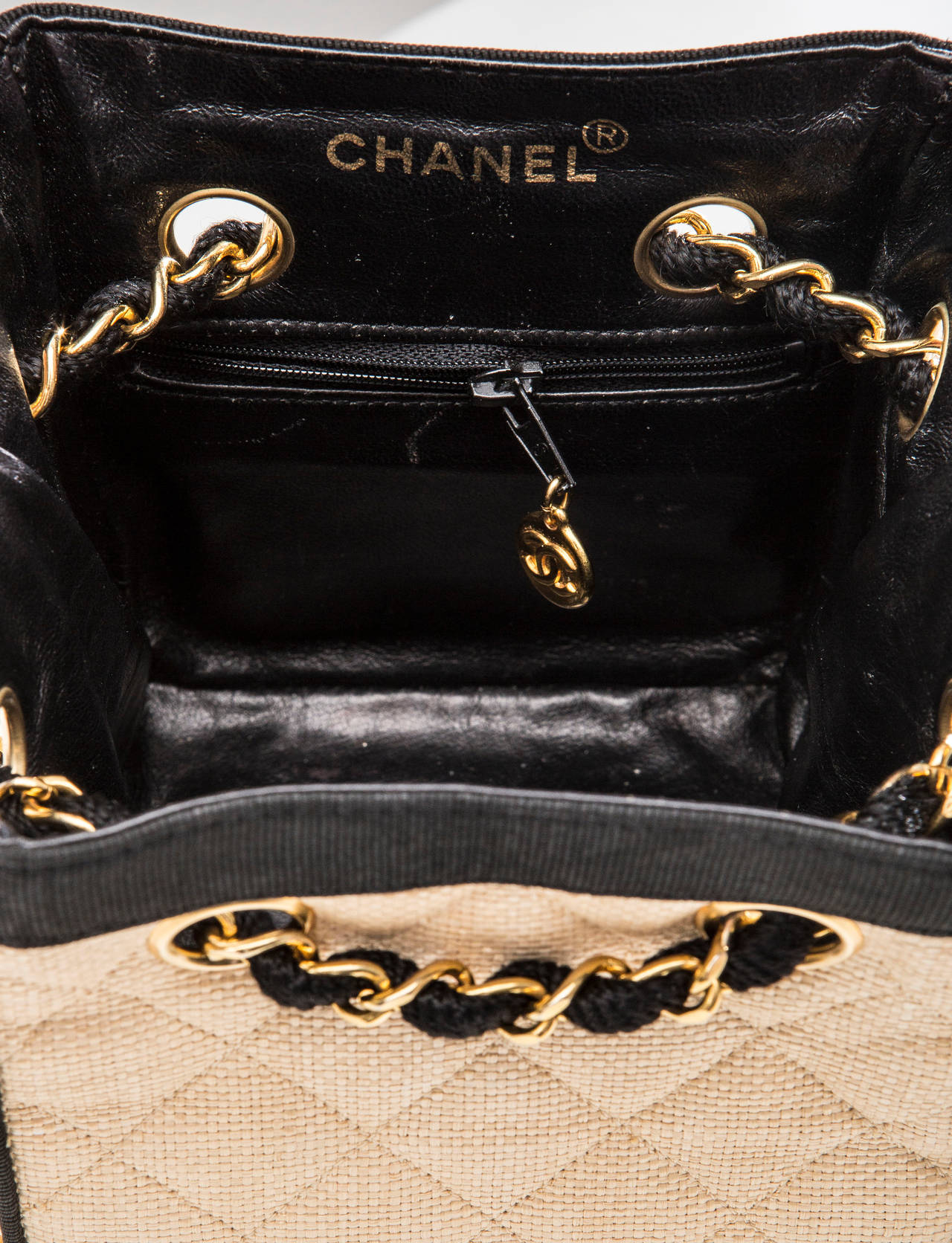 Women's Chanel Raffia Handbag With Grosgrain Trim, Circa 1990's