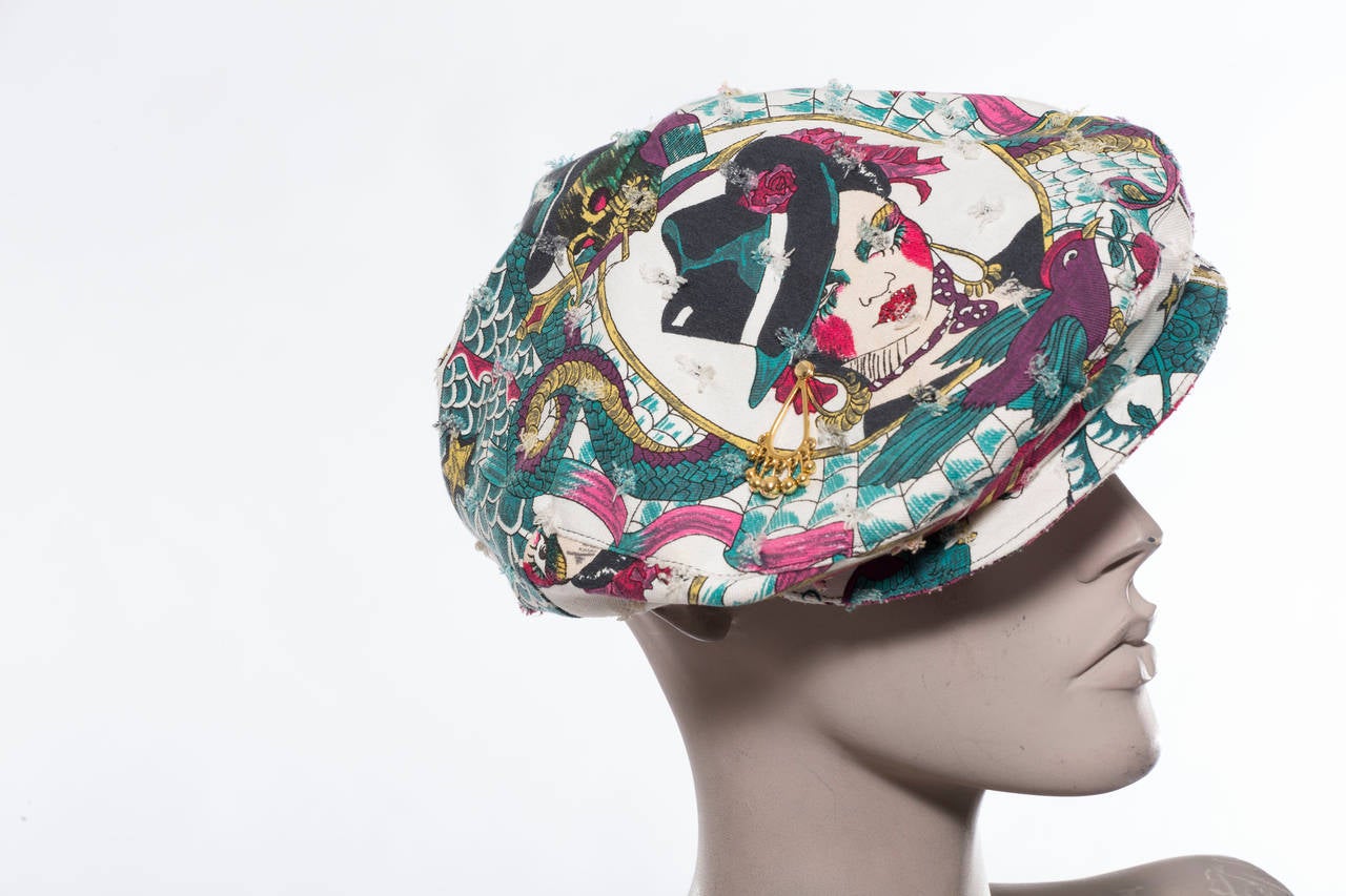 Gray Christian Dior  By John Galliano Embellished Printed Cap