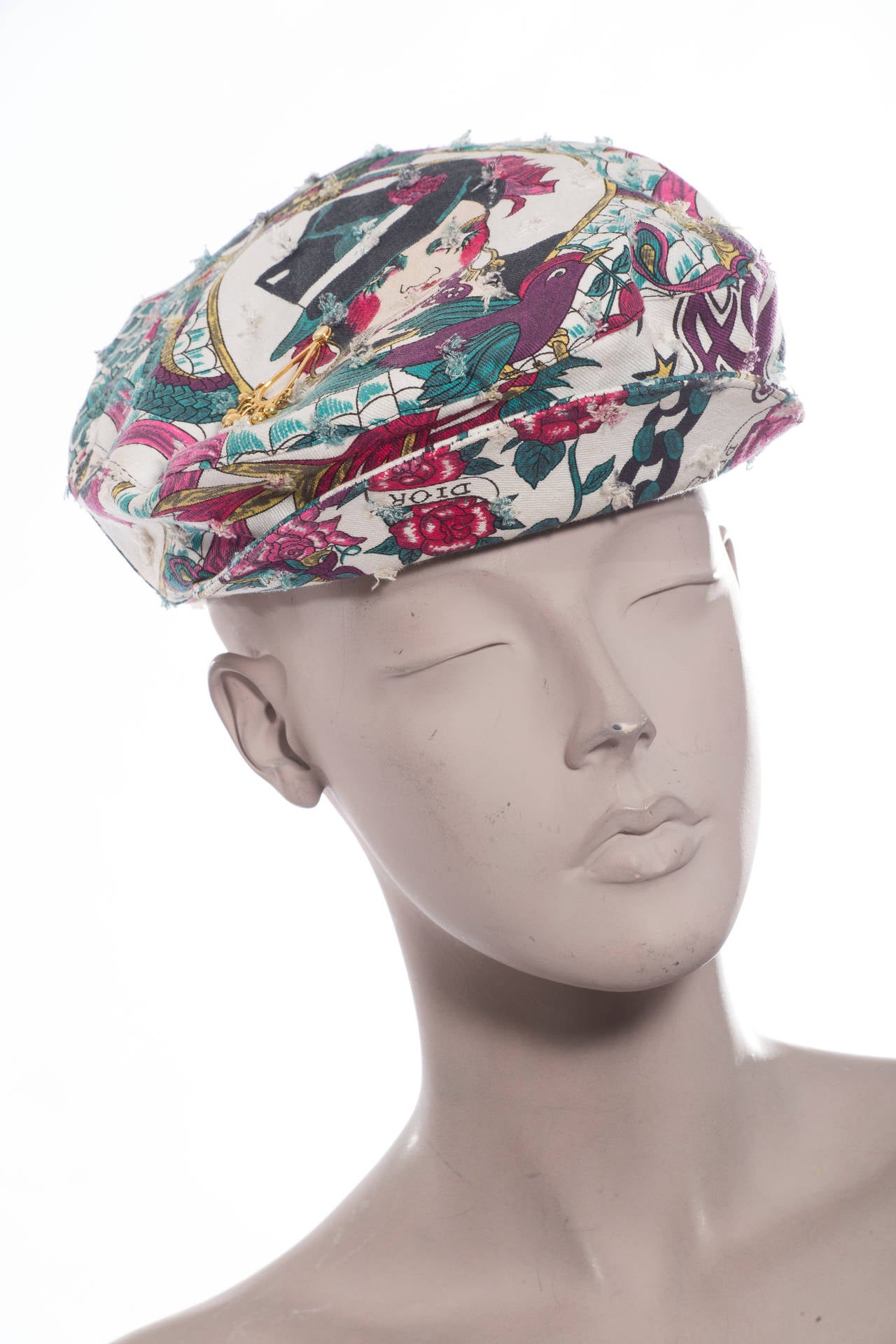 Christian Dior  By John Galliano Embellished Printed Cap In Excellent Condition In Cincinnati, OH