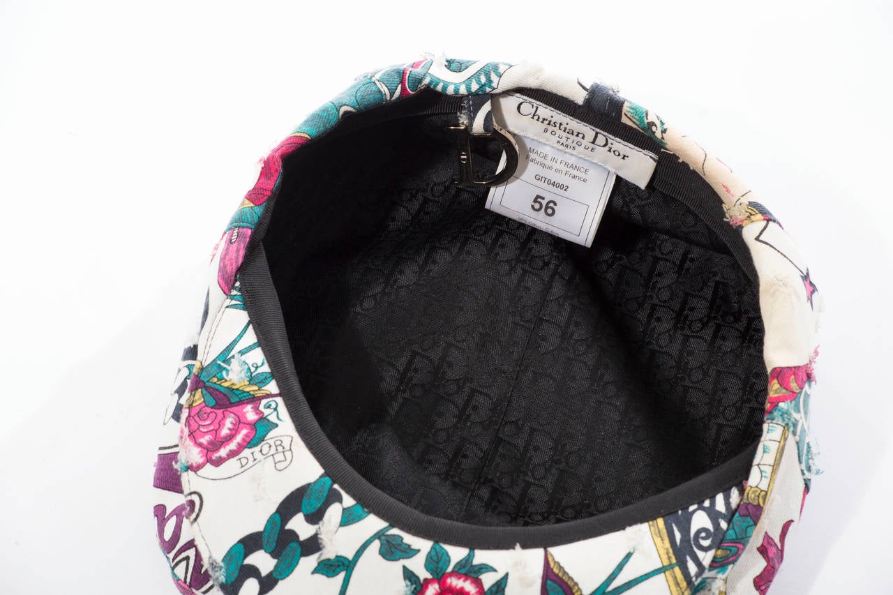 Women's Christian Dior  By John Galliano Embellished Printed Cap