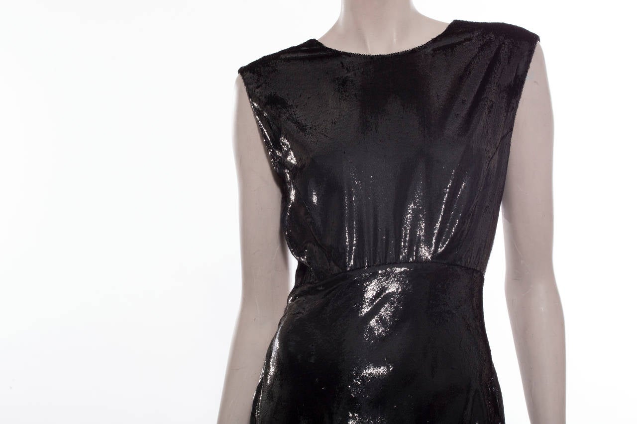 Geoffrey Beene Black Silk Metallic Criss Cross Back Evening Dress, Circa: 1996 For Sale 2