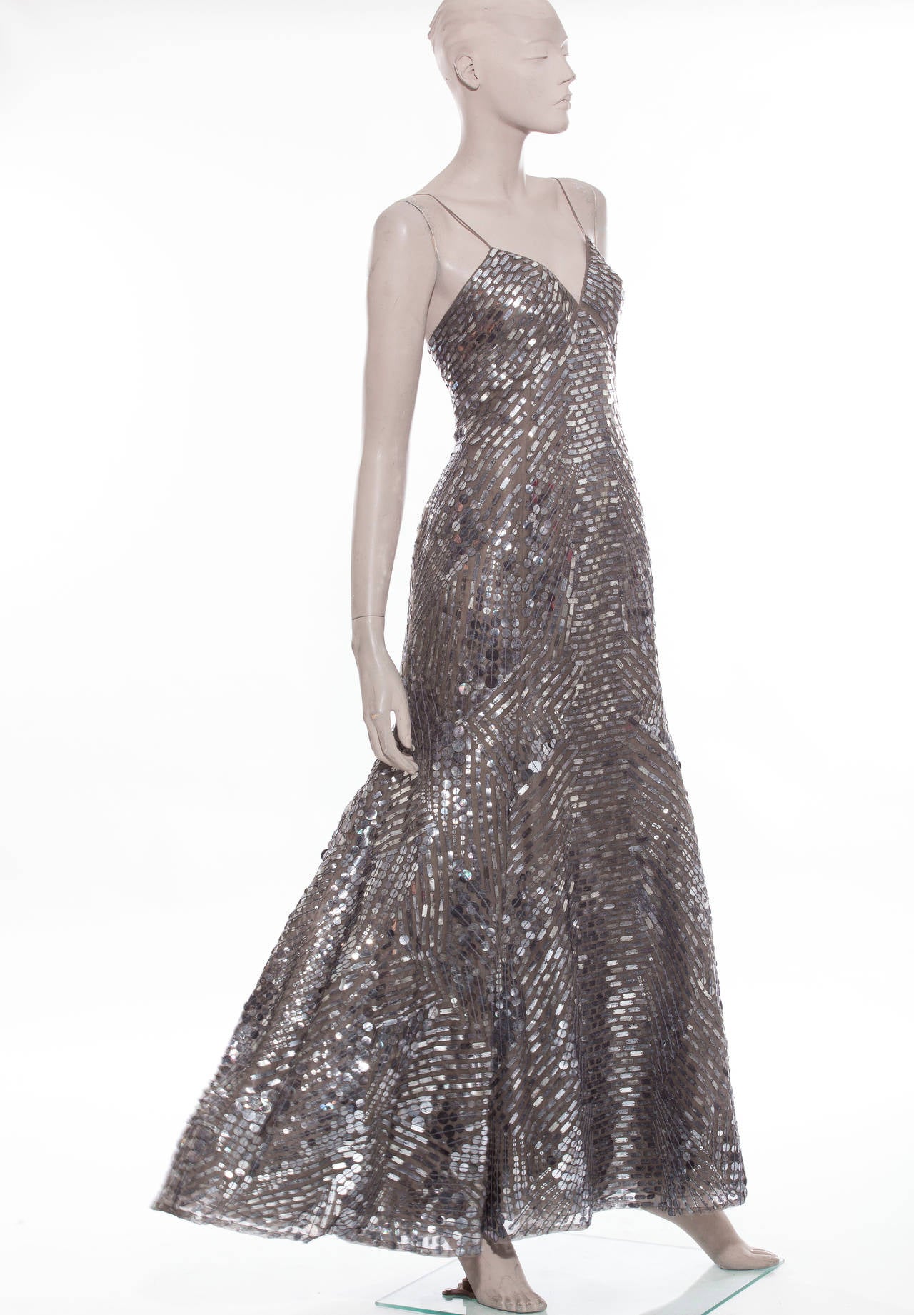 Oscar De la Renta Silk Evening Dress With Pewter Embellishments, Fall