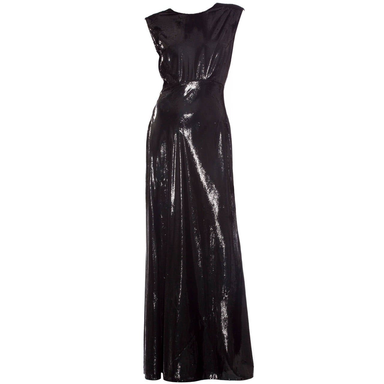 Geoffrey Beene Black Silk Metallic Criss Cross Back Evening Dress, Circa: 1996 For Sale