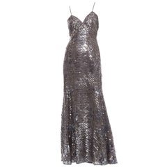 Oscar De la Renta Silk Evening Dress With Pewter Embellishments, Fall 2007