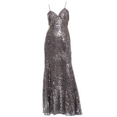Oscar De la Renta Silk Evening Dress With Pewter Embellishments, Fall 2007 7