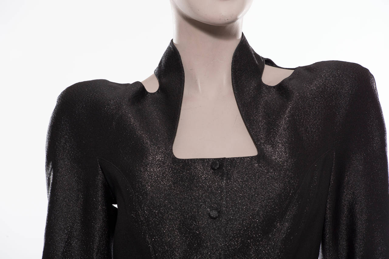 Women's Thierry Mugler Black Jacket With Cut-Out Sleeve And Shoulder, Circa 1980's