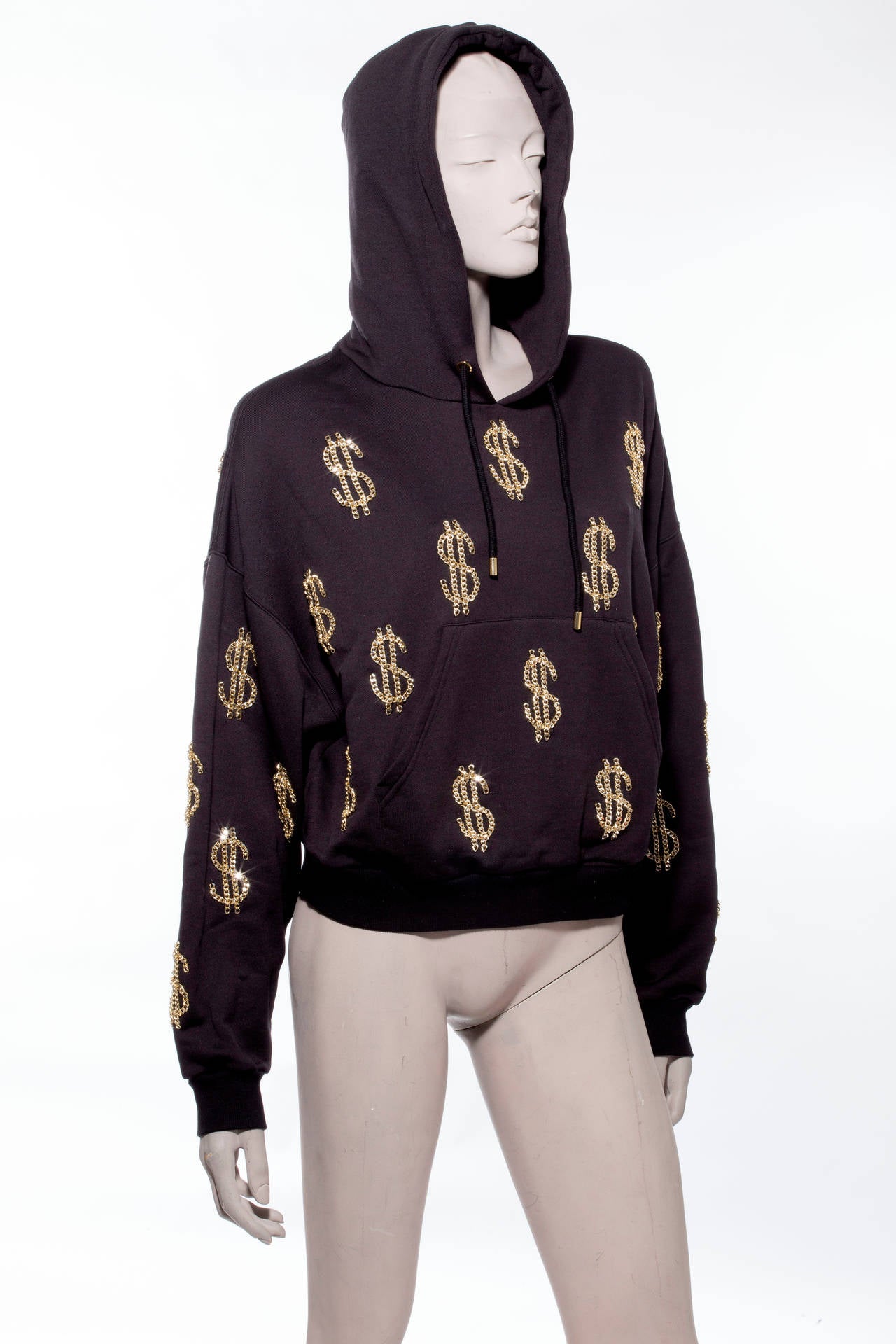 Moschino Couture Hoodie With Chain-Link Dollar Sign Appliques In Excellent Condition In Cincinnati, OH