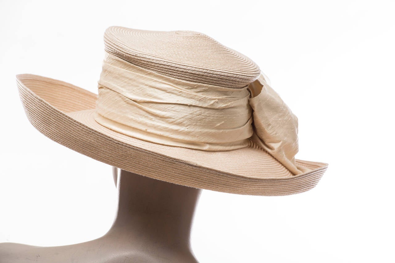 Beige Eric Javits Hand Blocked and Trimmed Hat Circa 1998