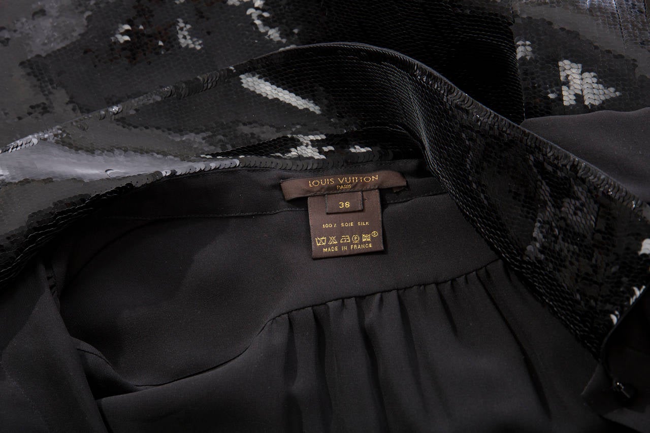 Marc Jacobs for Louis Vuitton Black Silk Chiffon Sequin Trim Evening Dress 1