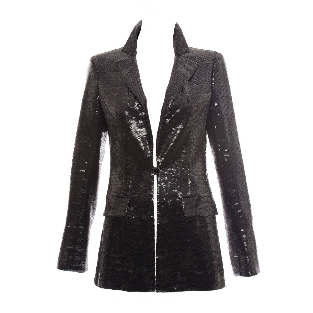 Chanel Black Embroidered Sequin Evening Jacket Ivory Silk Cuffs, Cruise 2009 For Sale 11