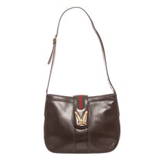 Used Gucci Chocolate Brown Leather Shoulder Bag Equestrian Boot Clasp, Circa: 1970's