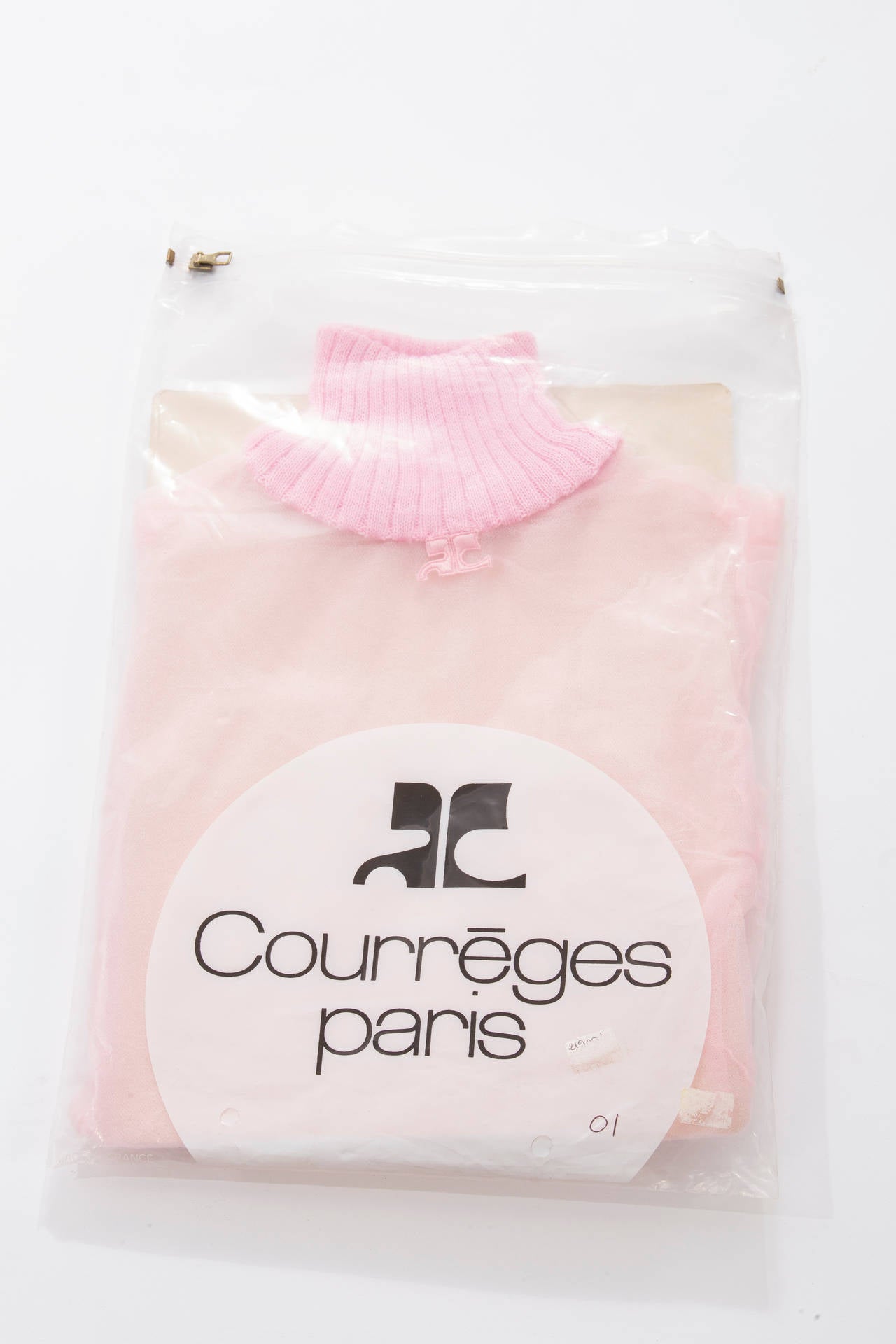 Courreges Pink Stretch Nylon Sheer Turtleneck, Circa 1960