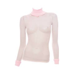 Vintage Courreges Pink Stretch Nylon Sheer Turtleneck, Circa 1960"s