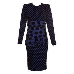 Givenchy Haute Couture Striped Velvet And Taffeta Dress, Circa 1980s