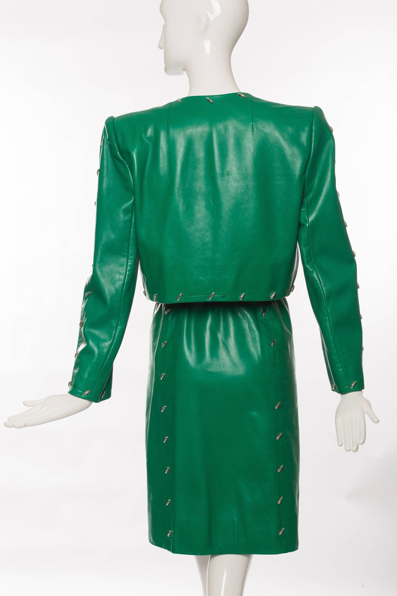 green leather suit