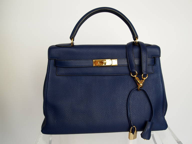 Hermes Kelly Handbag Sapphire Blue 32cm at 1stdibs