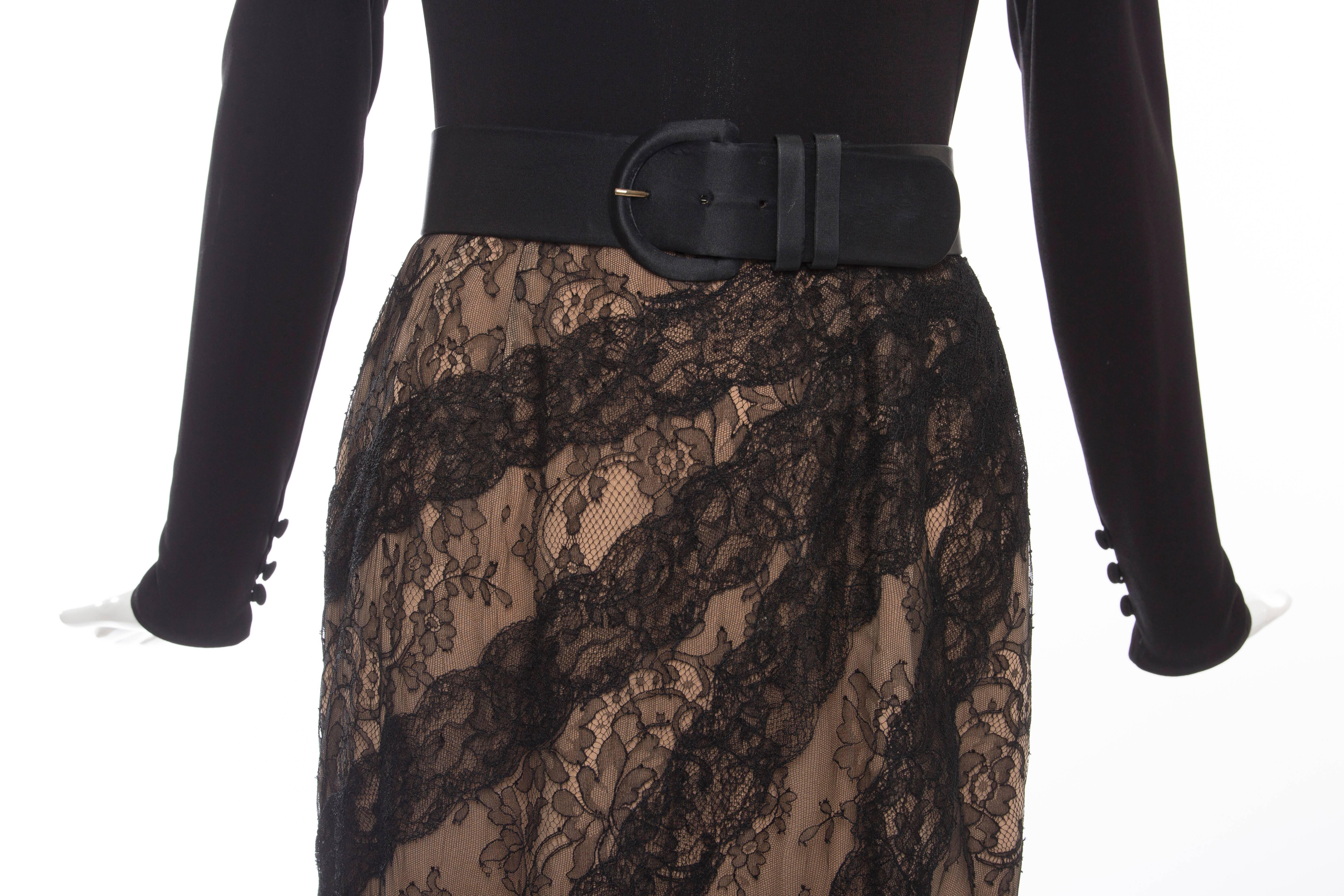 Bill Blass Black Imported Lace Evening Dress, Circa 1980s For Sale 1