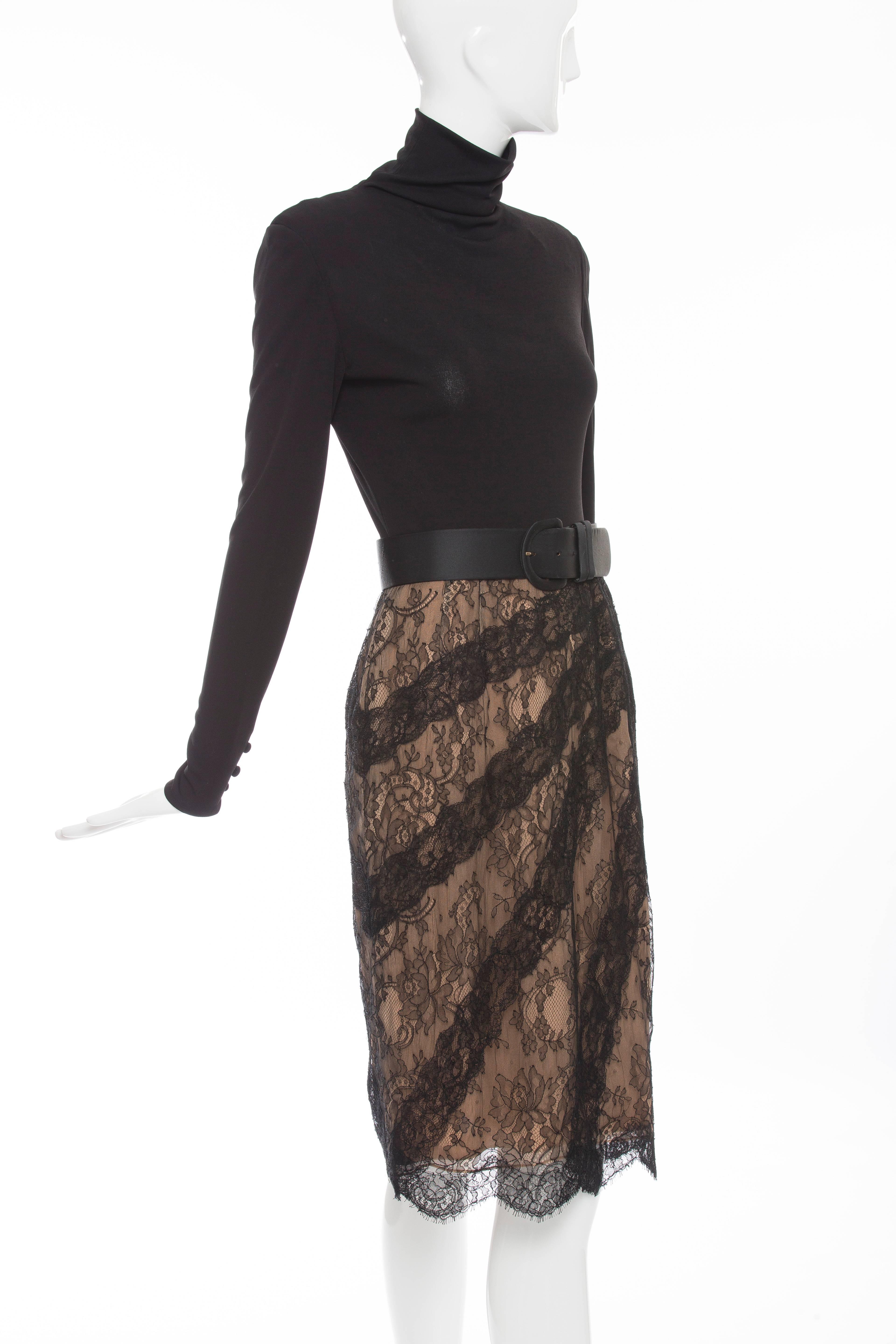Women's Bill Blass Black Imported Lace Evening Dress, Circa 1980s For Sale