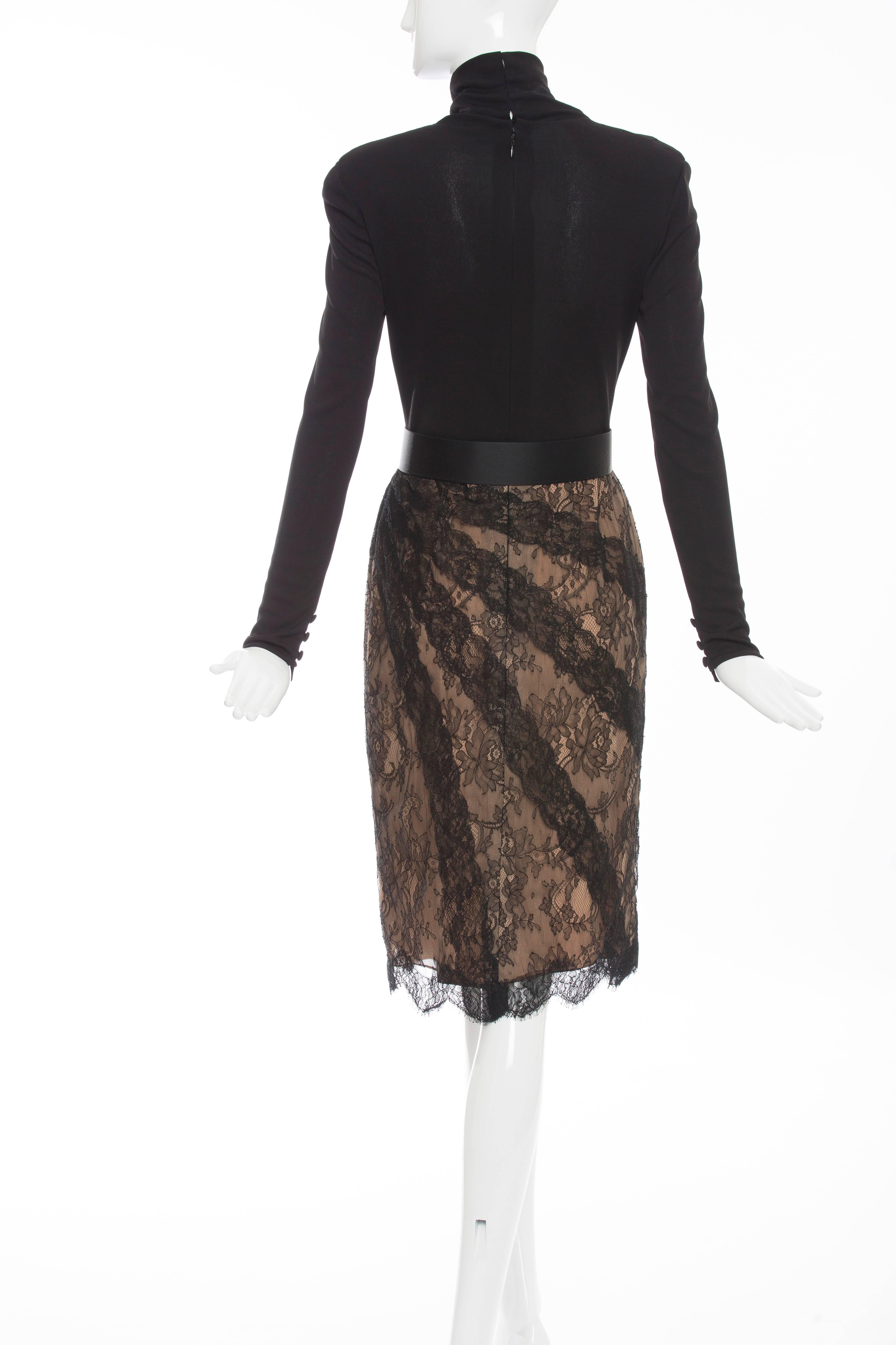 Bill Blass Black Imported Lace Evening Dress, Circa 1980s In Excellent Condition For Sale In Cincinnati, OH