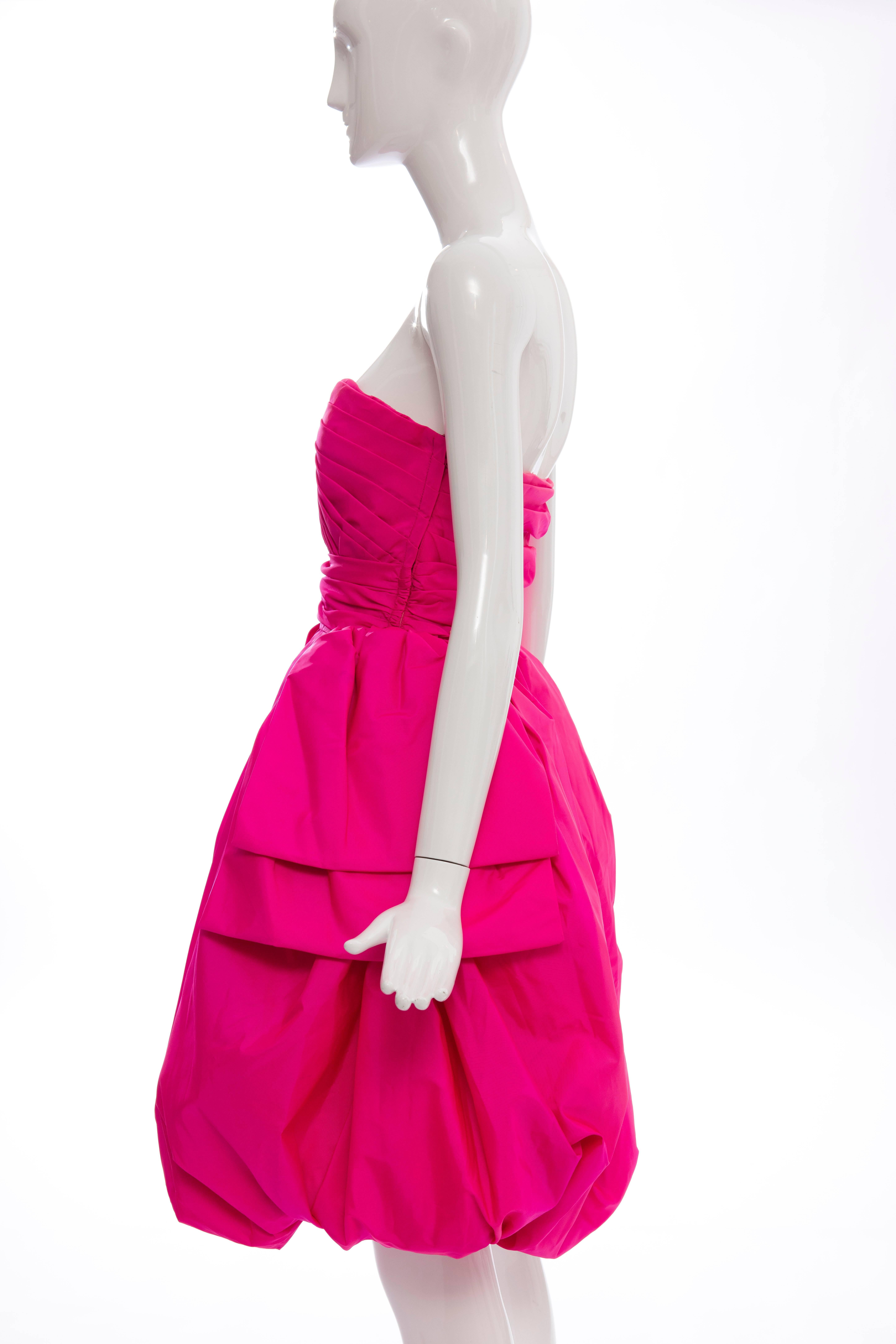 Victor Costa Fluorescent Pink Strapless Taffeta Bubble Party Dress, Circa 1980's 3