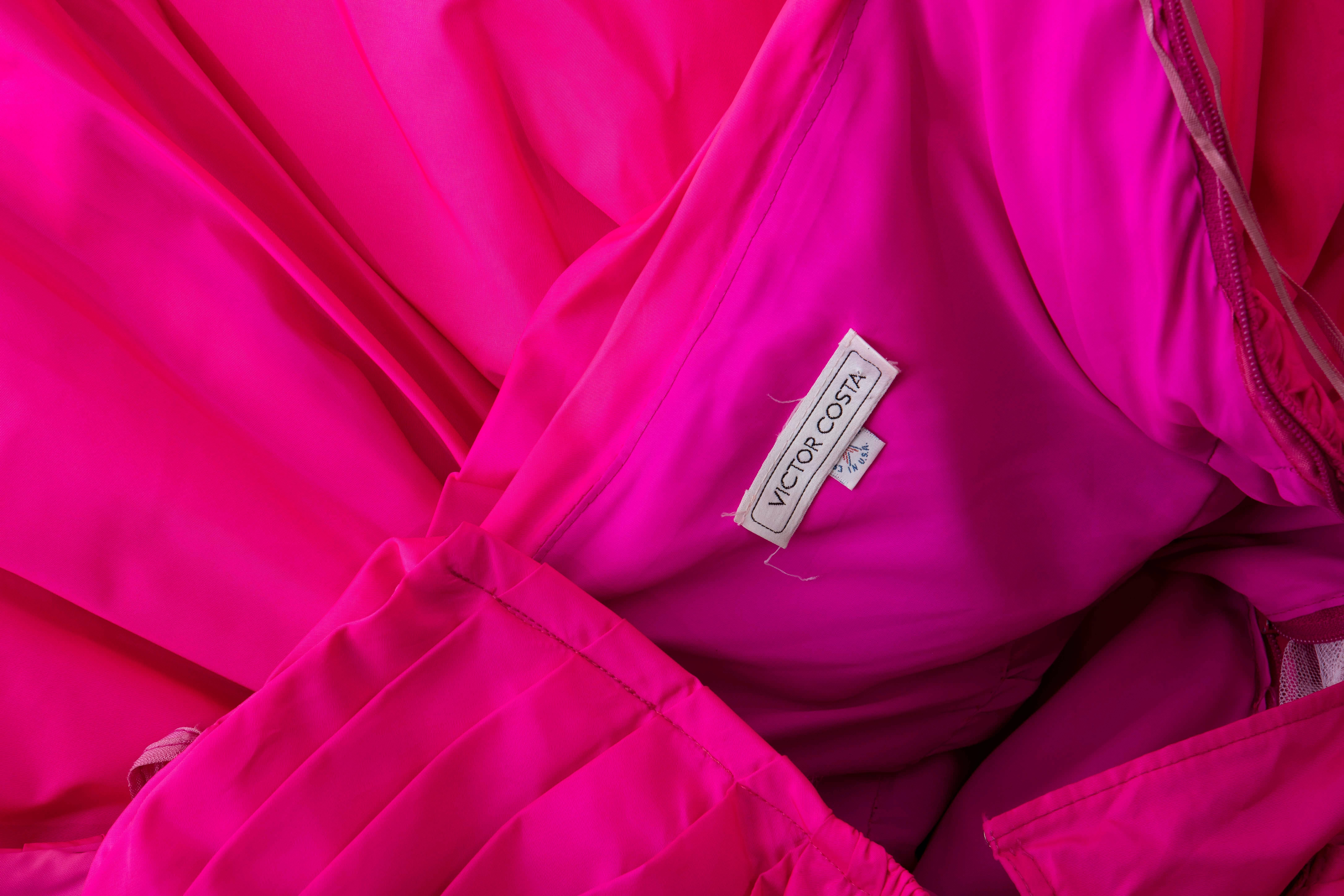 Victor Costa Fluorescent Pink Strapless Taffeta Bubble Party Dress, Circa 1980's 4