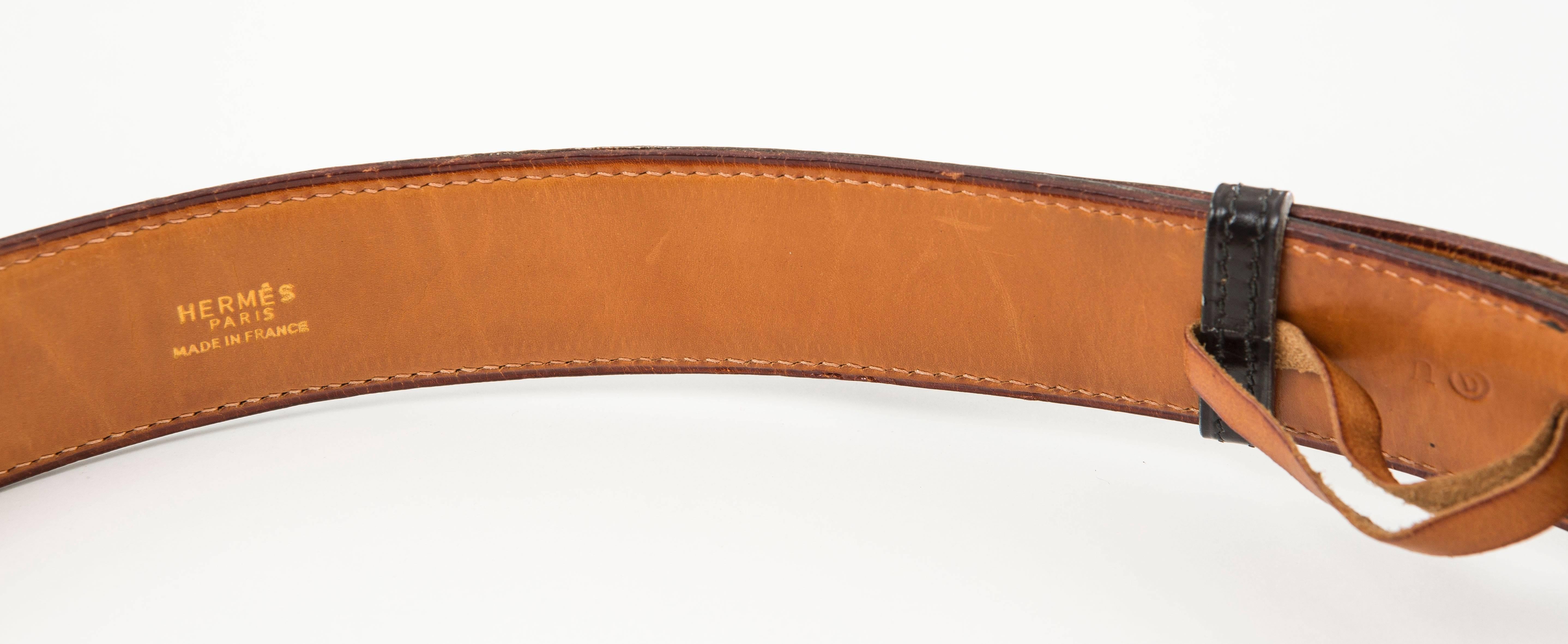 Hermes Men's Brown Leather Enamel Belt, Circa 1974 In Excellent Condition For Sale In Cincinnati, OH
