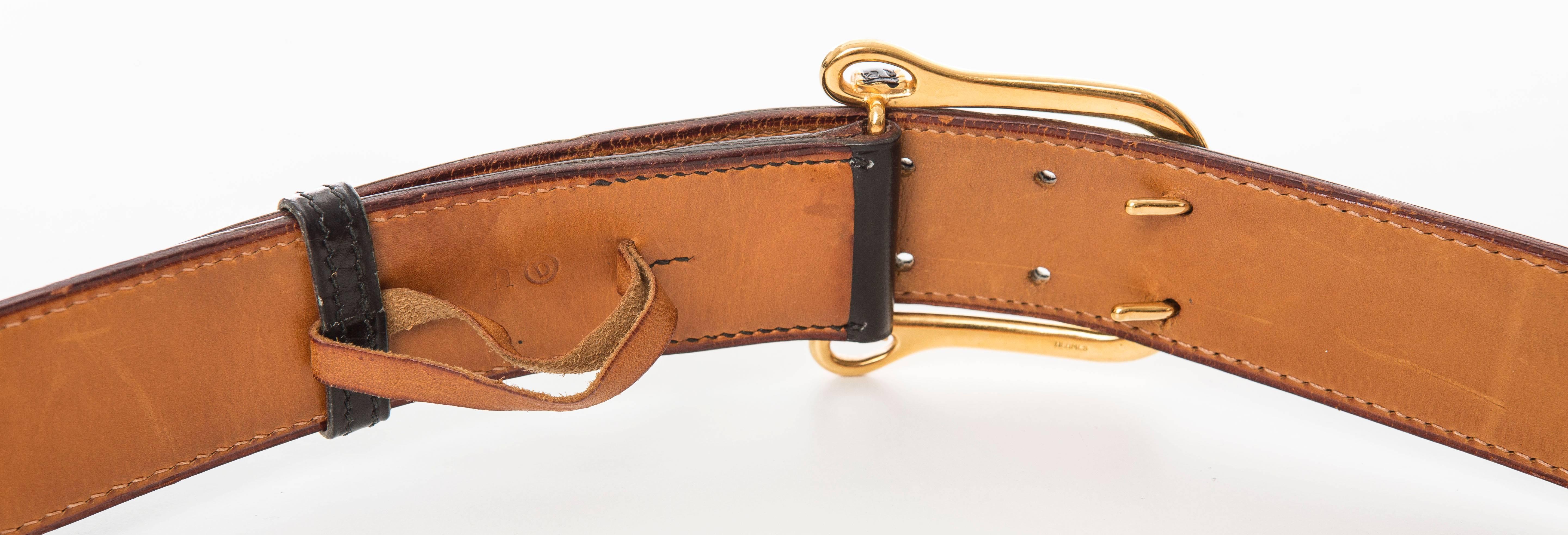Hermes Men's Brown Leather Enamel Belt, Circa 1974 For Sale 1