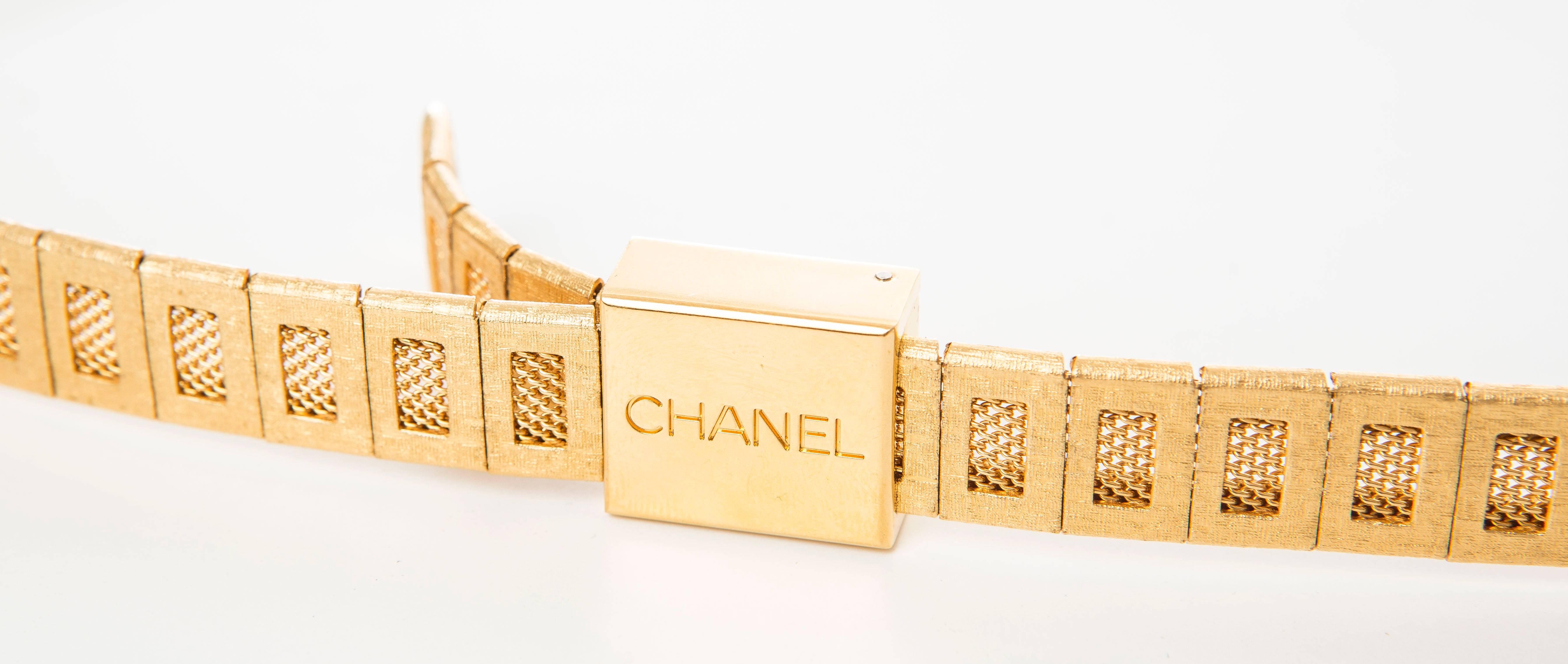 Chanel , Circa 1980's gold-tone mesh skinny belt.

Length 30, Width .5