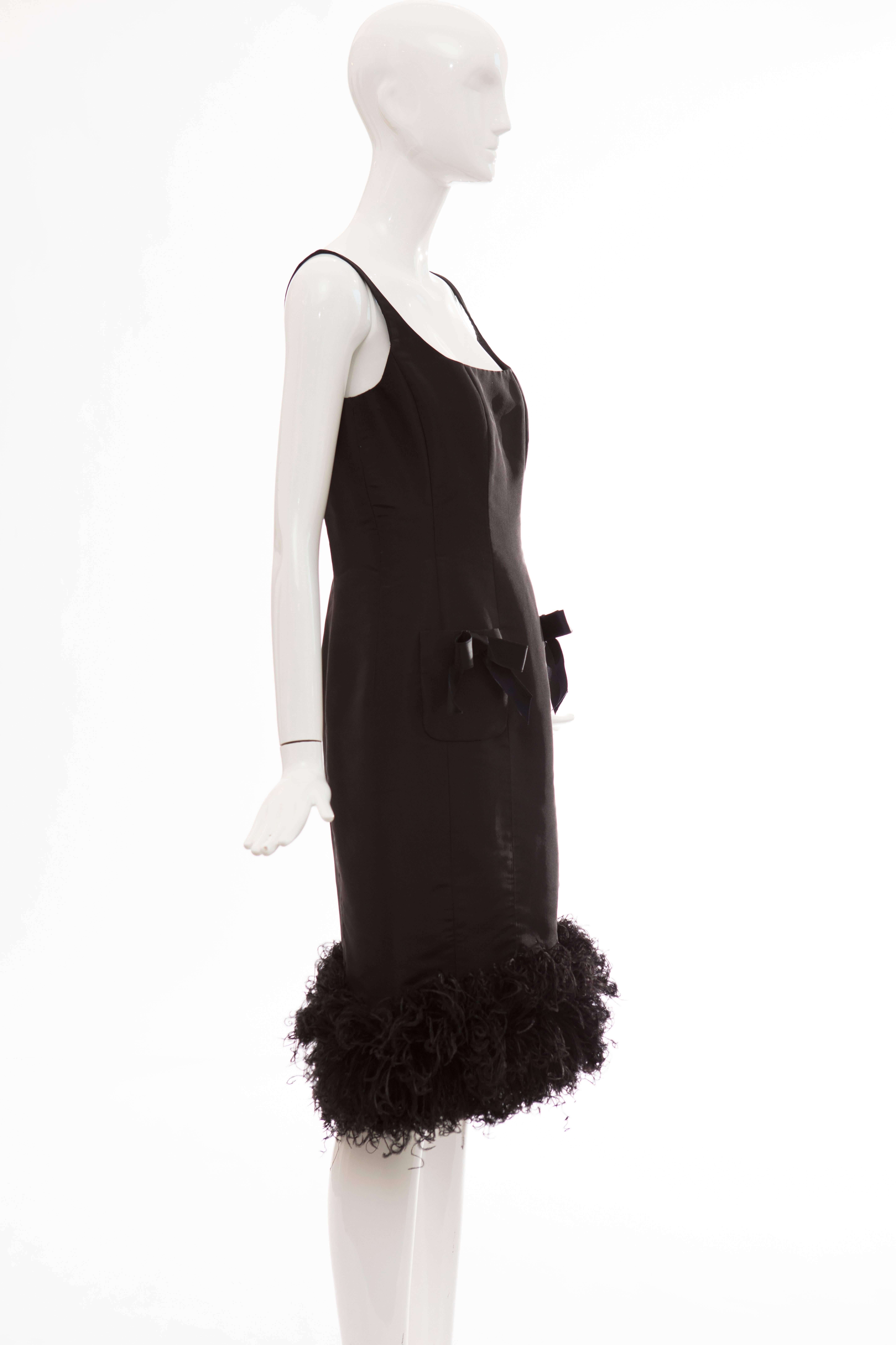 Oscar de la Renta Black Silk Faille Feather Hem Evening Dress, Fall 2004 1