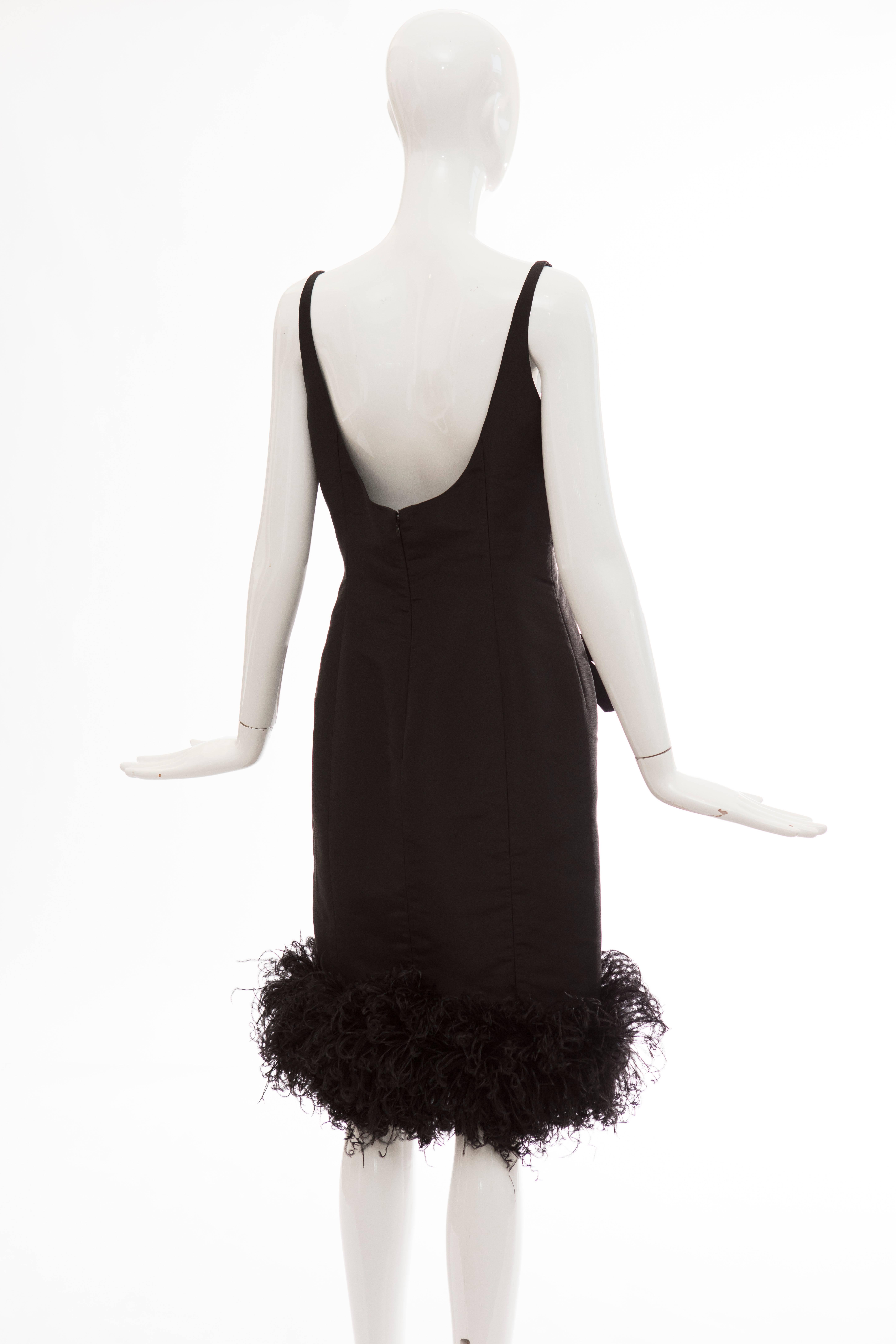 Oscar de la Renta Black Silk Faille Feather Hem Evening Dress, Fall 2004 3