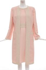 Oscar De la Renta Pink Wool Linen Cotton Embroidered Dress Ensemble, Resort 2006