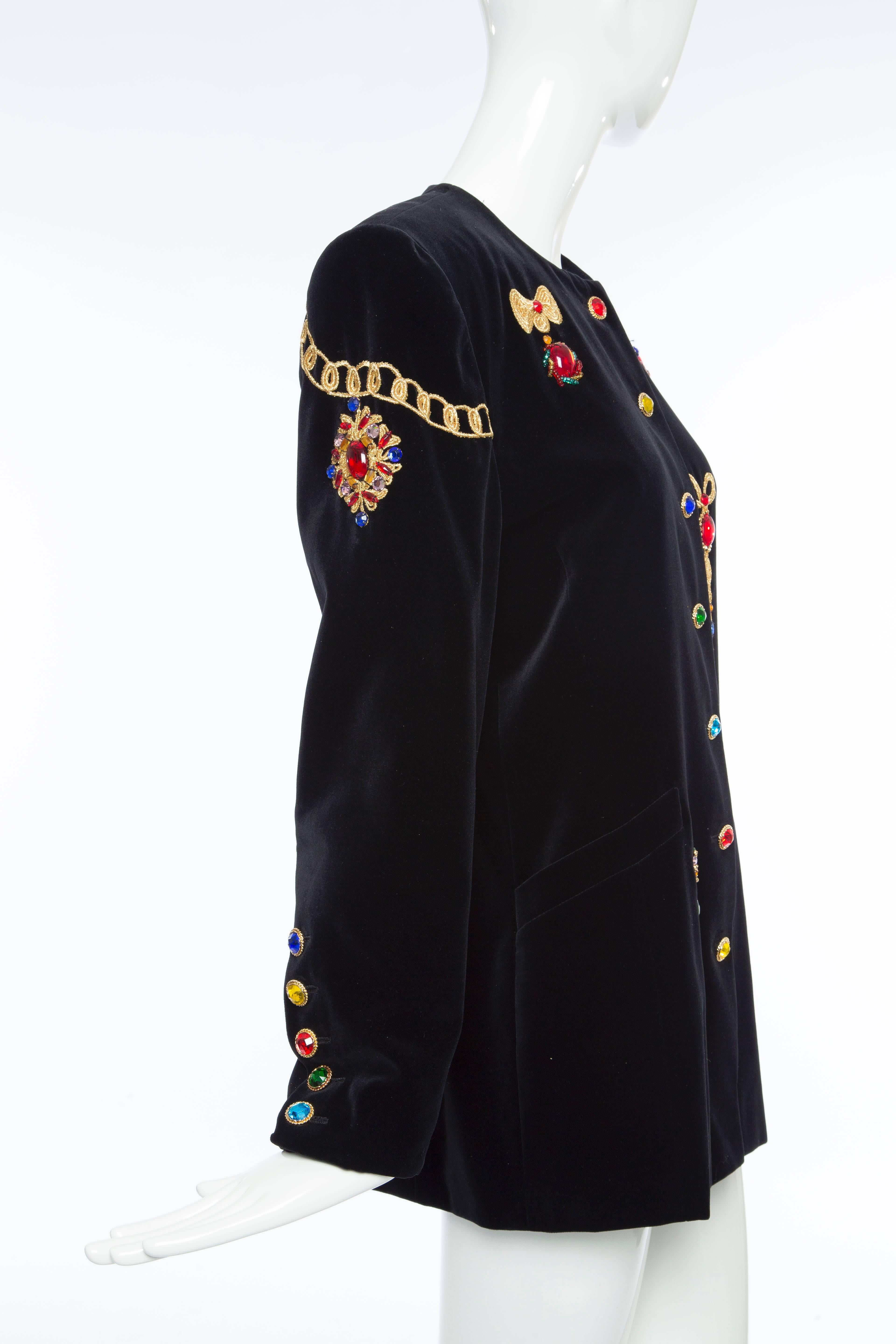 Escada by Margaretha Ley Black Embellished Velvet Jacket, Circa 1980's 1