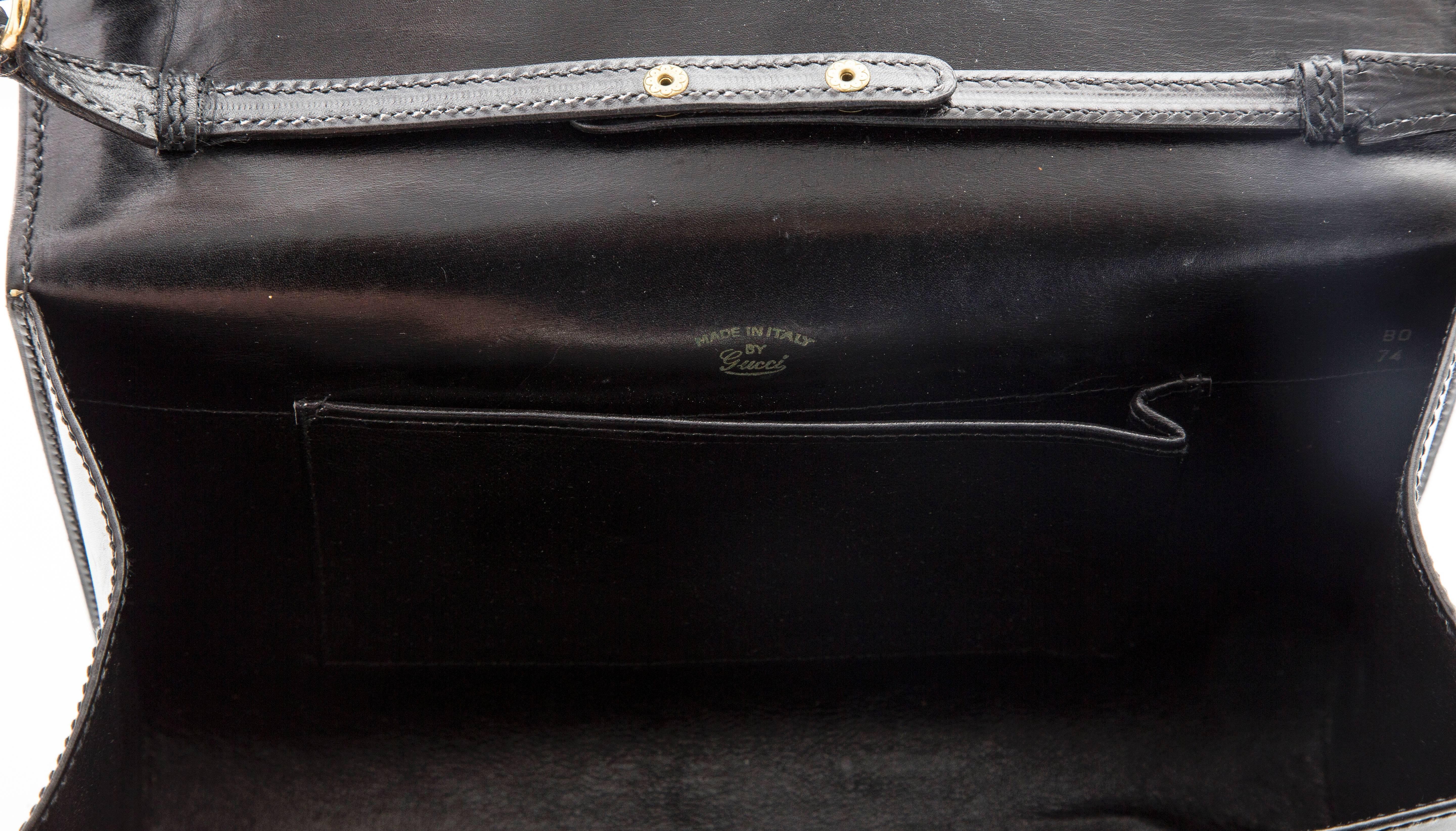 Gucci Black Leather Clutch With Detachable Shoulder Strap, Circa 1970s 2