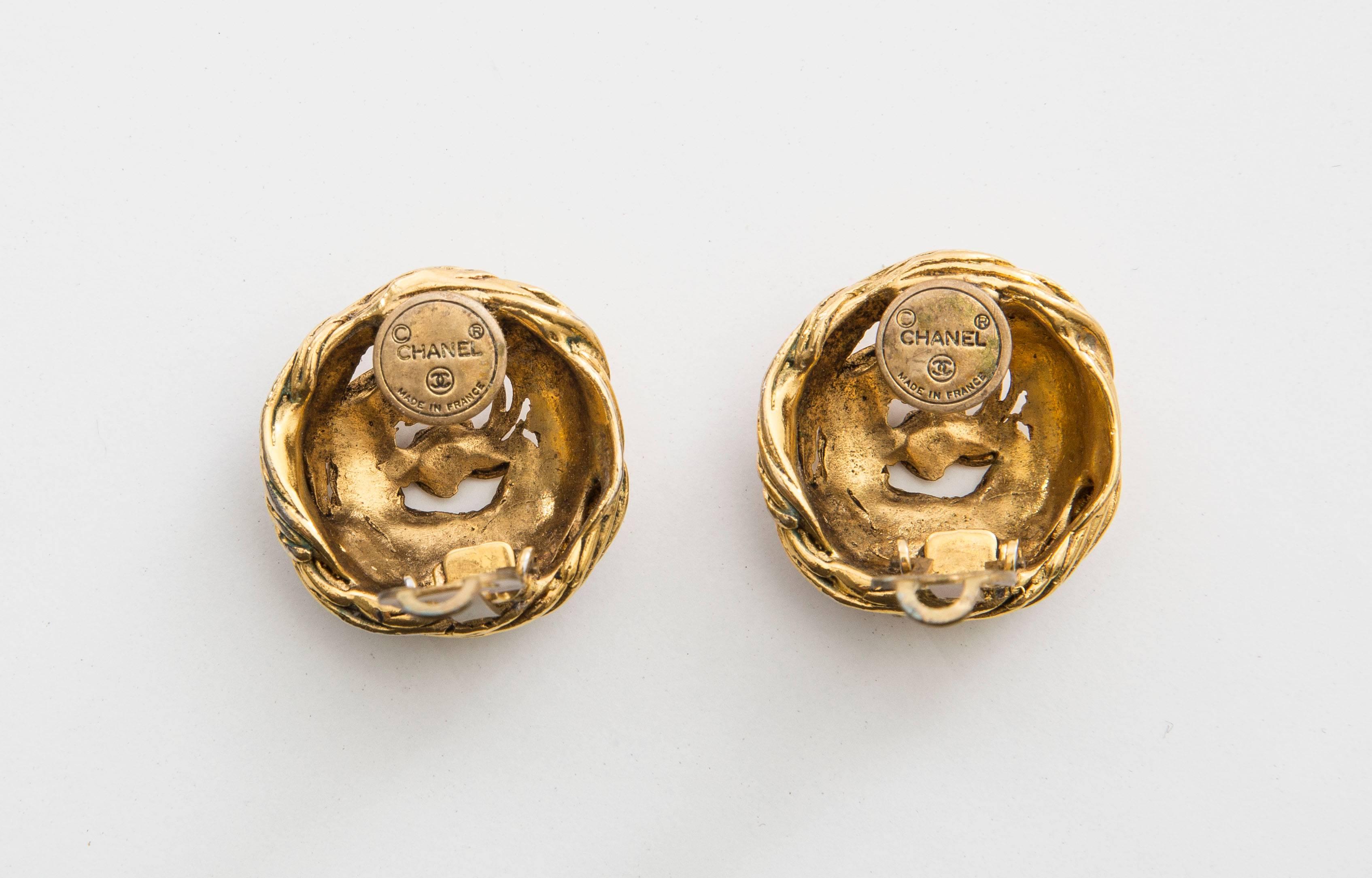 Chanel, circa 1970's gold-tone, clip-on earrings.